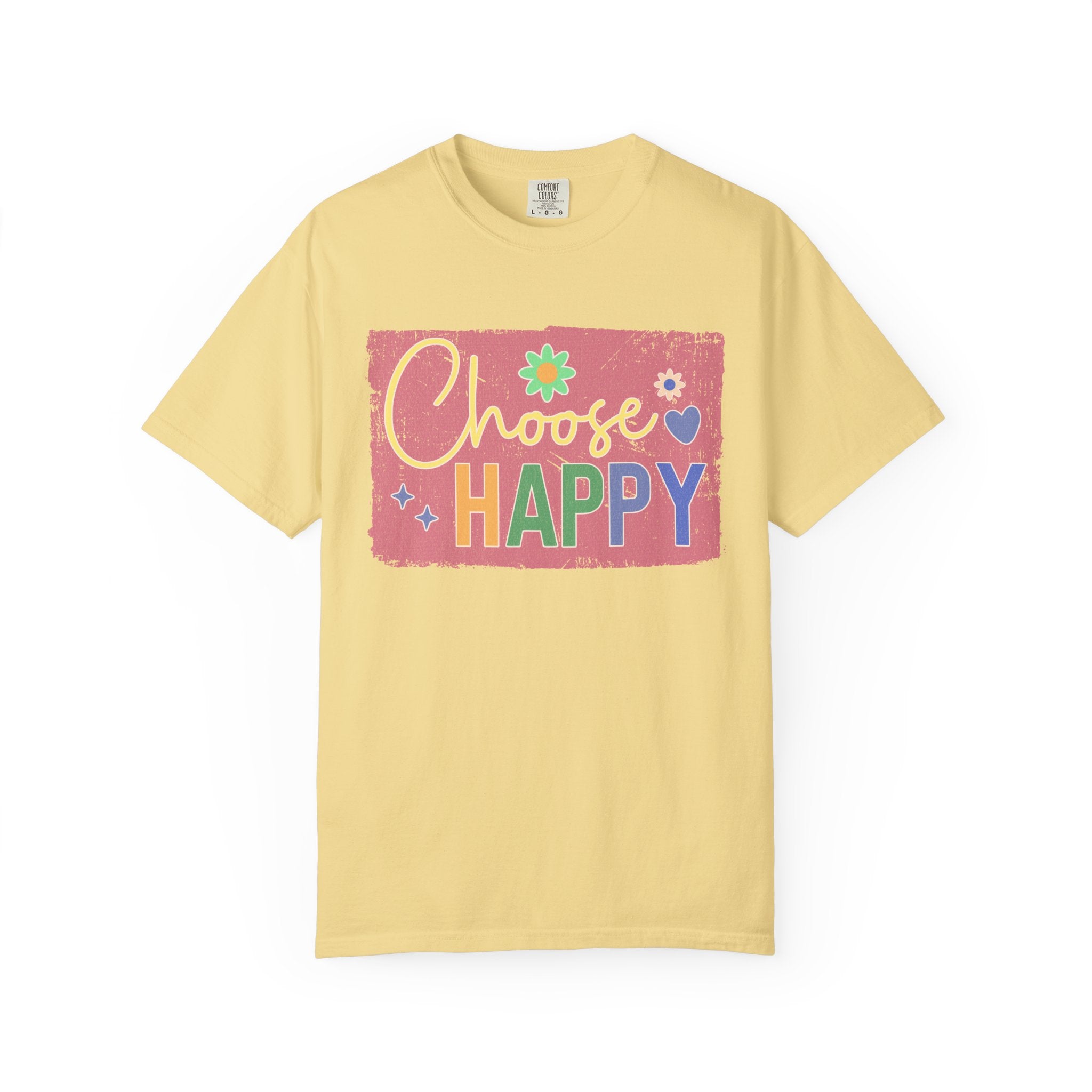 Choose Happy Textured T-Shirt – Retro Floral Positive Vibes Tee