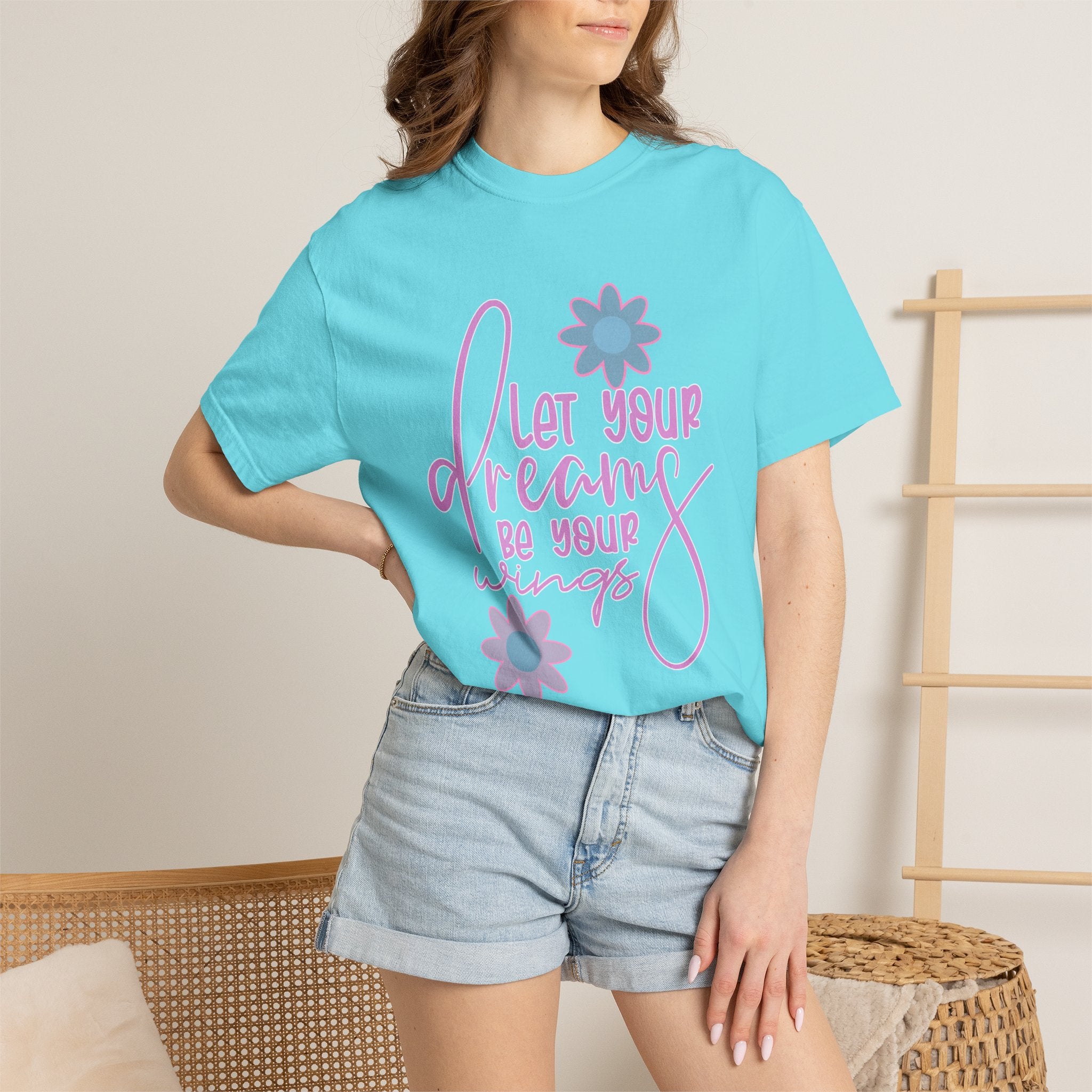 Textured Inspirational Floral Tee — "Let Your Dreams Be Your Wings"