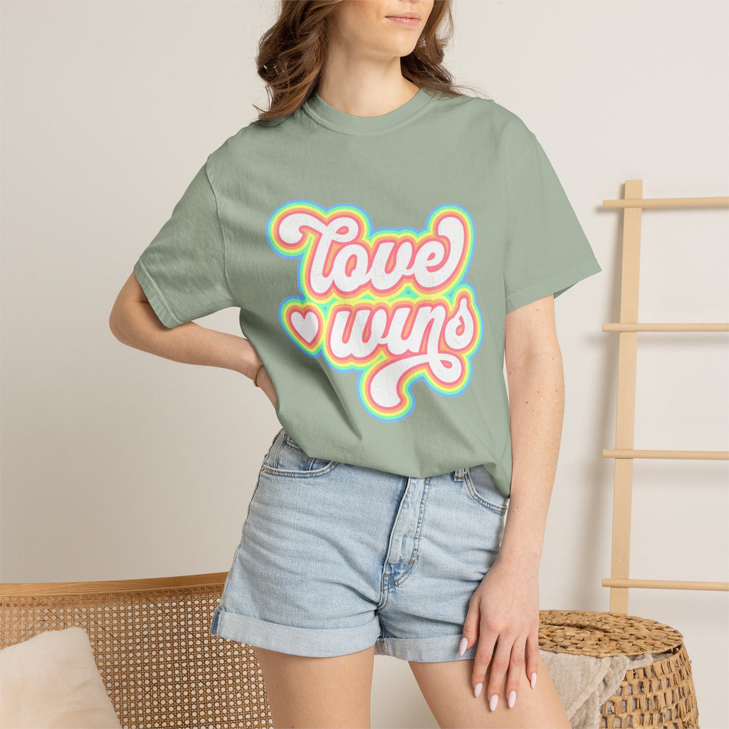 Textured Retro 'Love Wins' T-Shirt — Rainbow Script Pride Tee