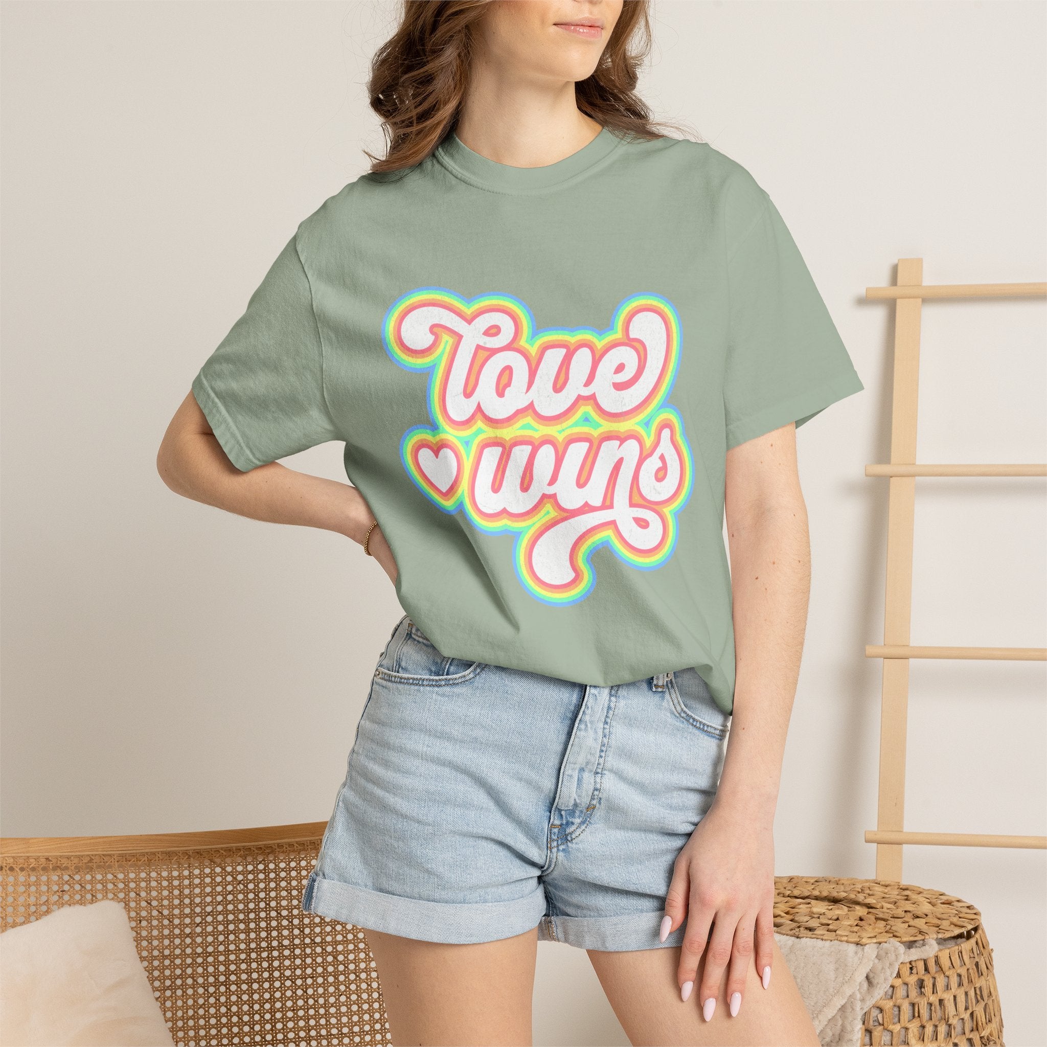 Textured Retro 'Love Wins' T-Shirt — Rainbow Script Pride Tee