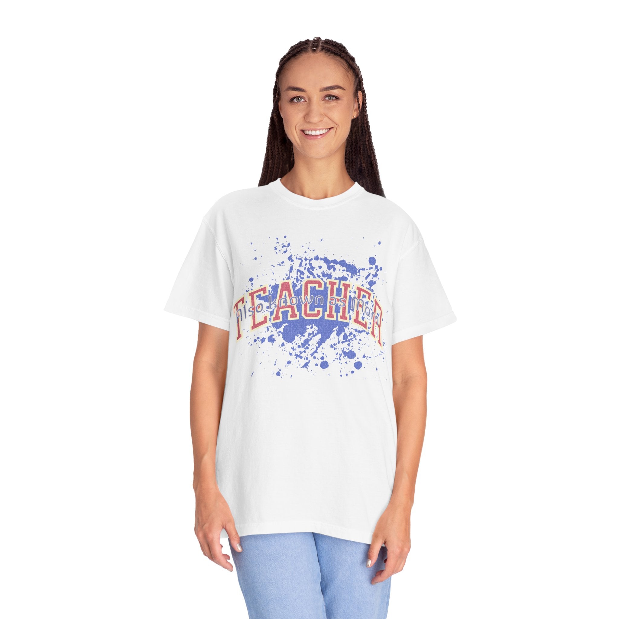 Teacher Also Known As Mom Textured T-Shirt — 'TEACHER' Collegiate Arc Design