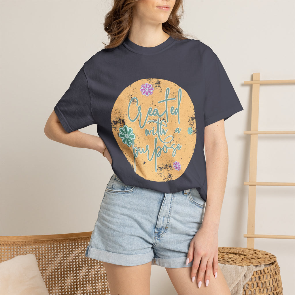 Created with a Purpose T-shirt |Textured Floral Handlettering Circle Design