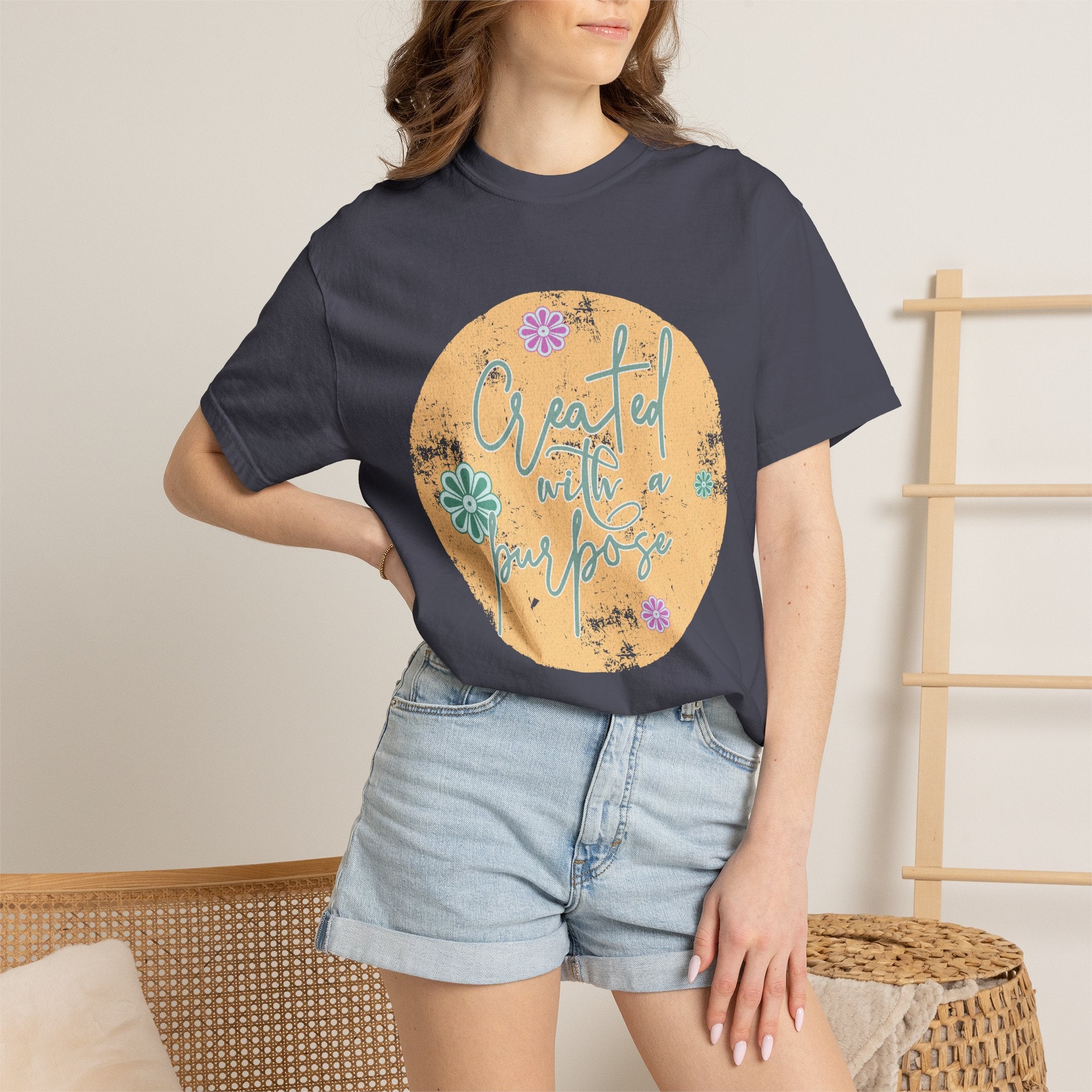 Created with a Purpose T-shirt |Textured Floral Handlettering Circle Design