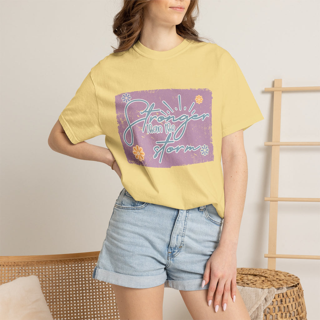 Stronger Than The Storm T-shirt |Textured Floral Script Graphic