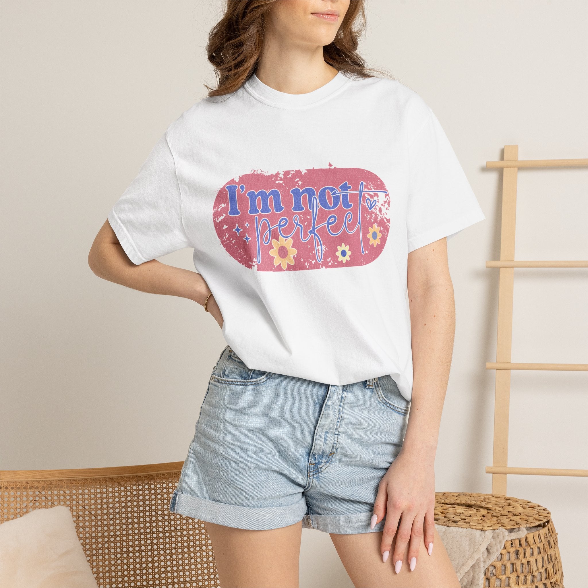 I'm Not Perfect Textured Floral T-Shirt — Retro Flower Graphic Tee