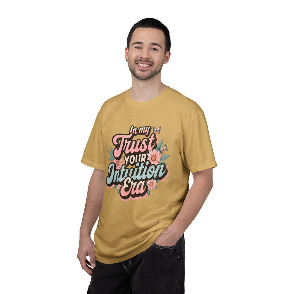 Trust Your Intuition Era T-shirt | Textured Floral Script Typography, Positive Message