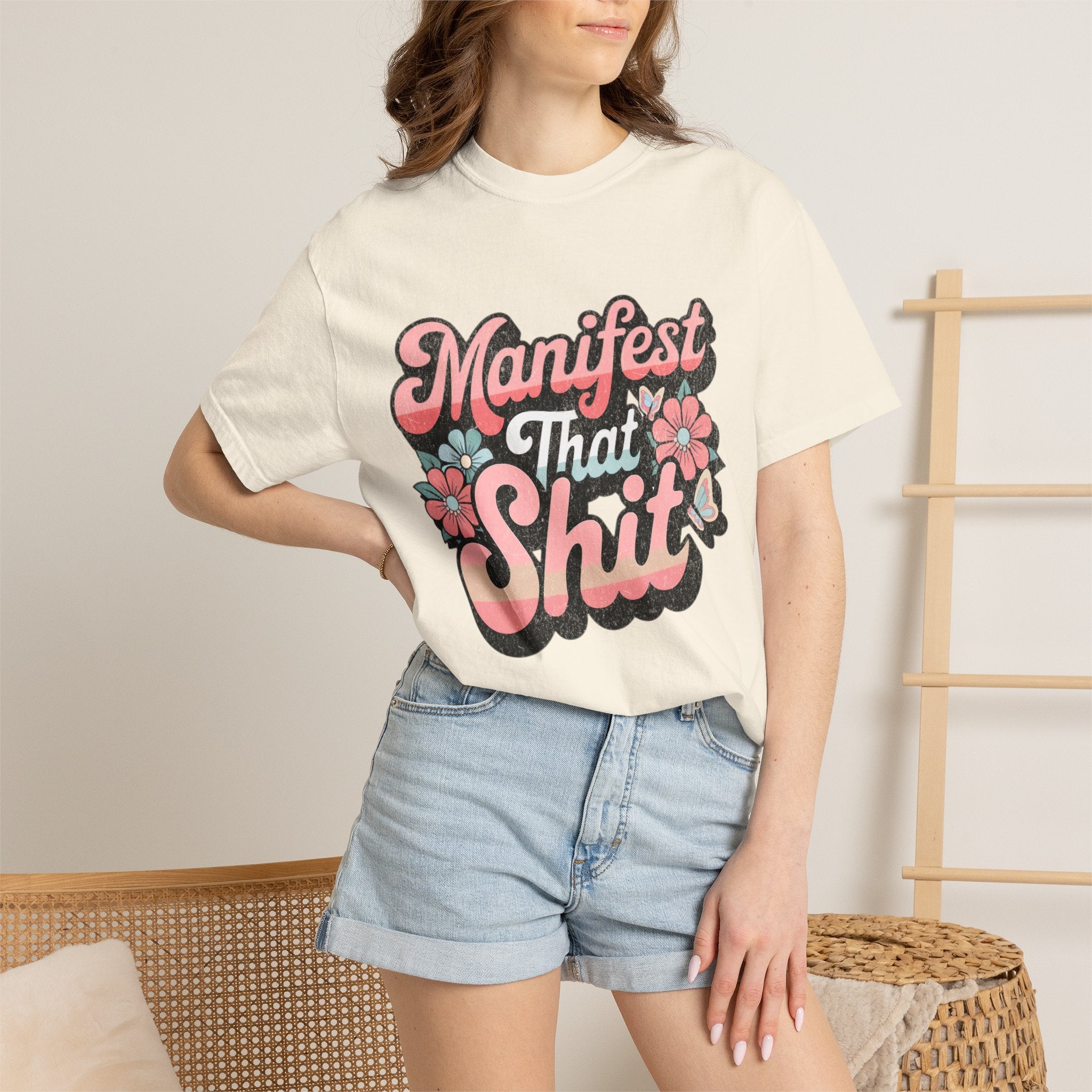 Textured Manifest That Shit T-shirt |Textured Retro Floral Script Tee
