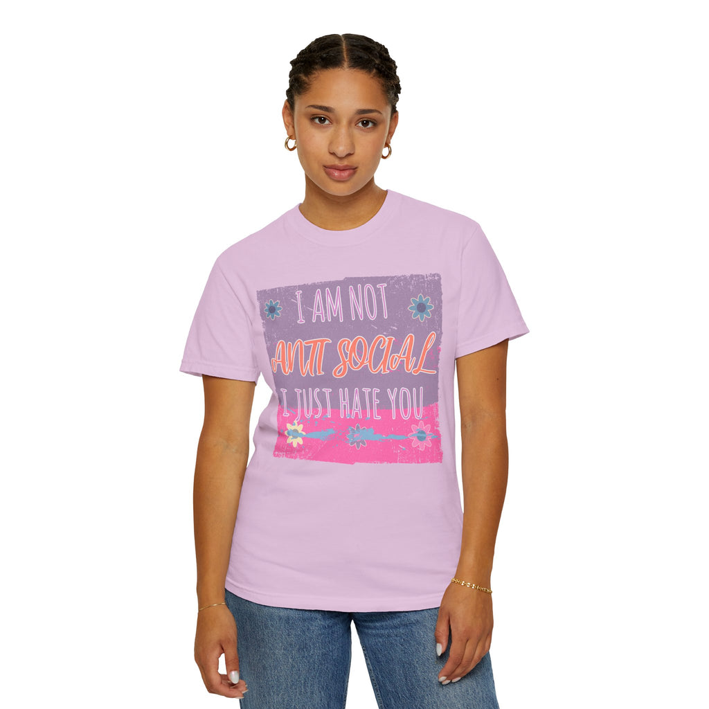 Textured Graphic T-Shirt — "I Am Not Anti Social I Just Hate You" Retro Floral Tee
