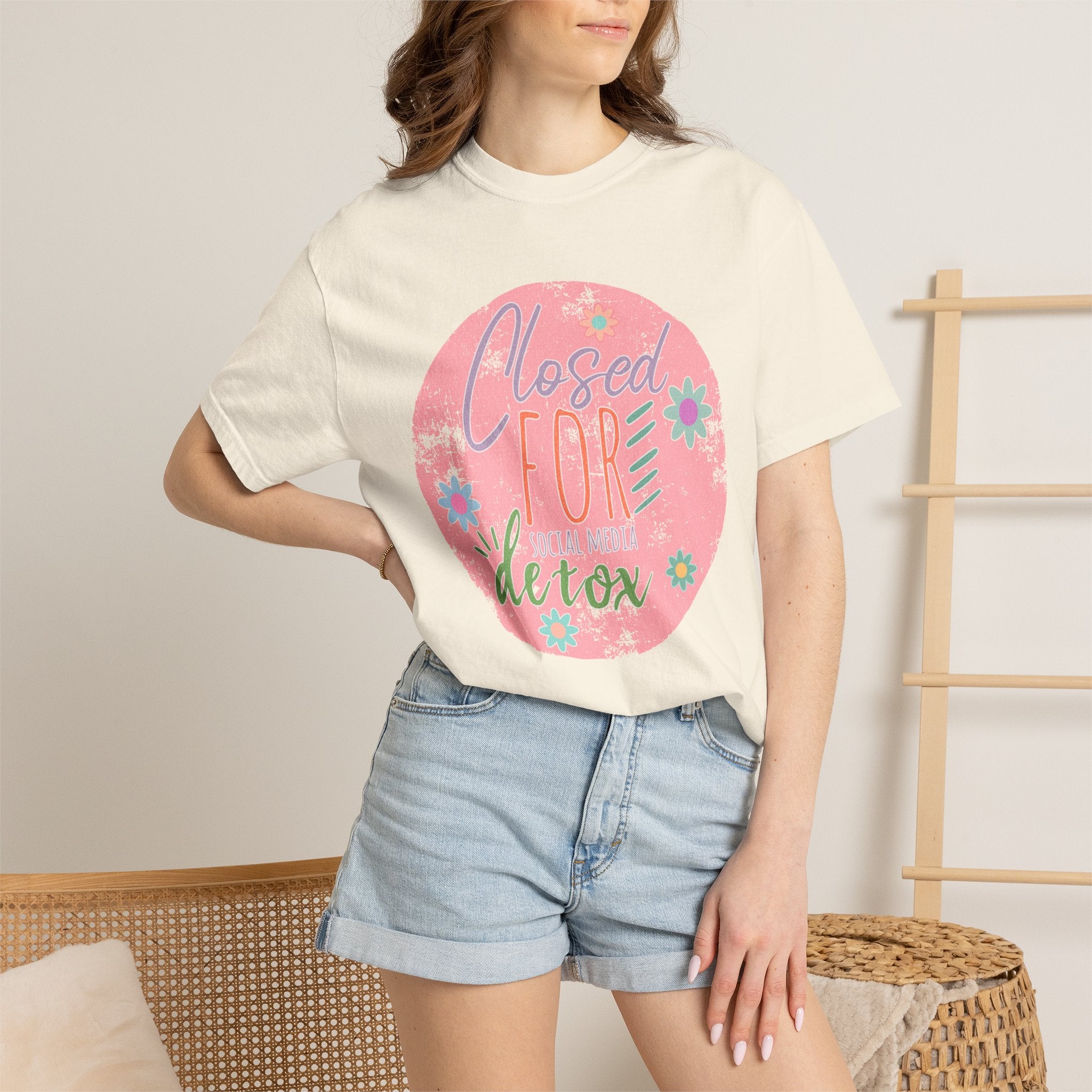 Closed For Detox Textured T‑Shirt — Cute Floral Wellness Tee