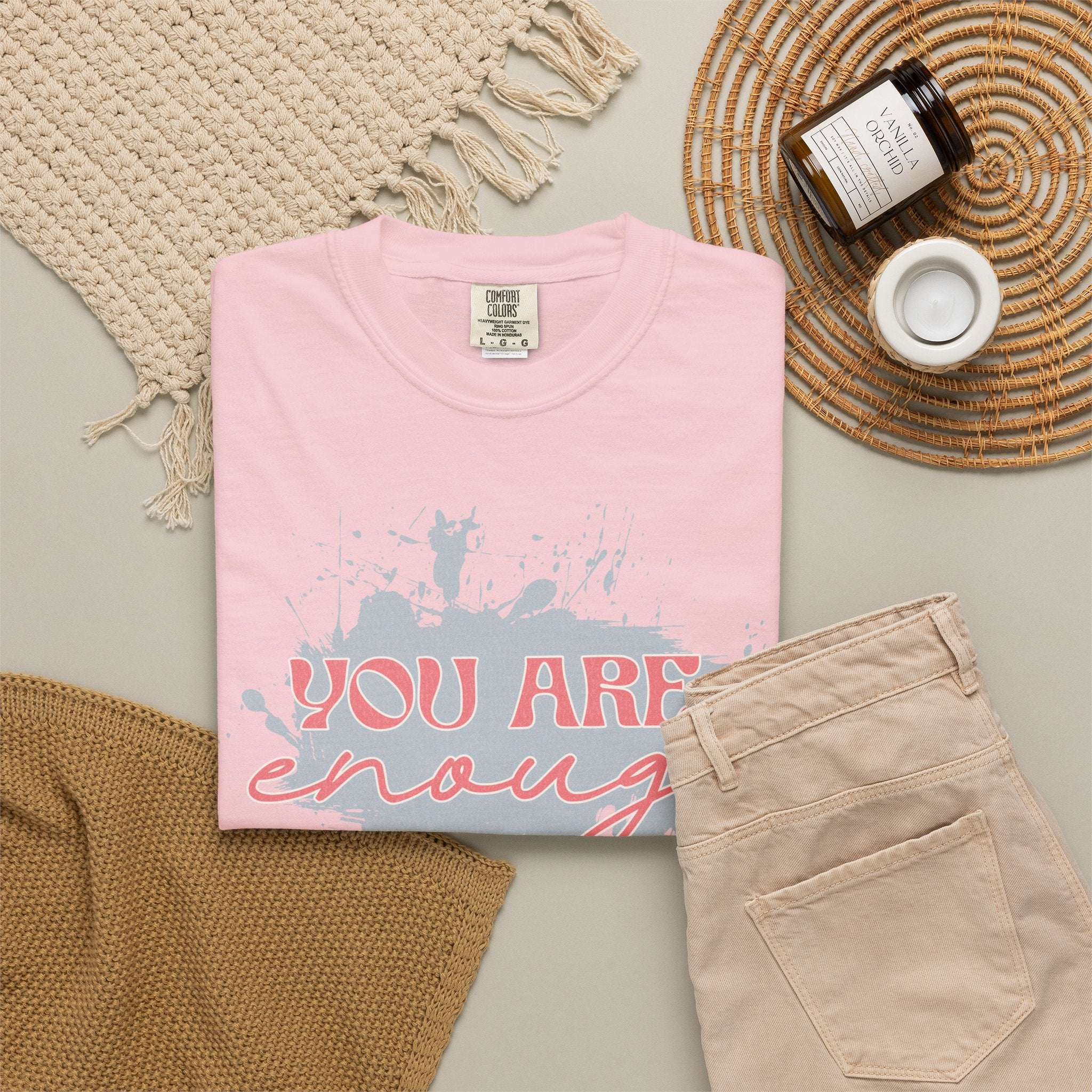 You Are Enough Textured Tee — Inspirational Positive Message Graphic T-Shirt