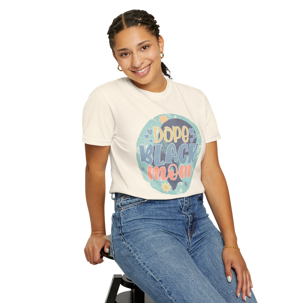 Dope Black Mom Textured T-Shirt — Retro Floral Graphic Tee for Proud Moms