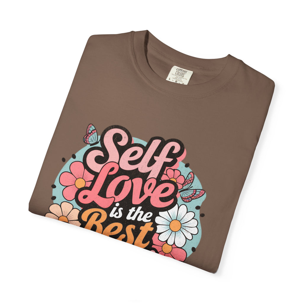 Self Love is the Best Medicine T-Shirt |Textured Floral Script Mental Health Design