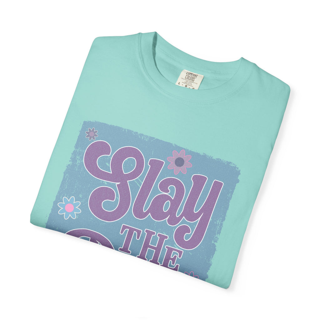 Textured Slay the Day Graphic T-Shirt — Retro Pastel Motivation Tee