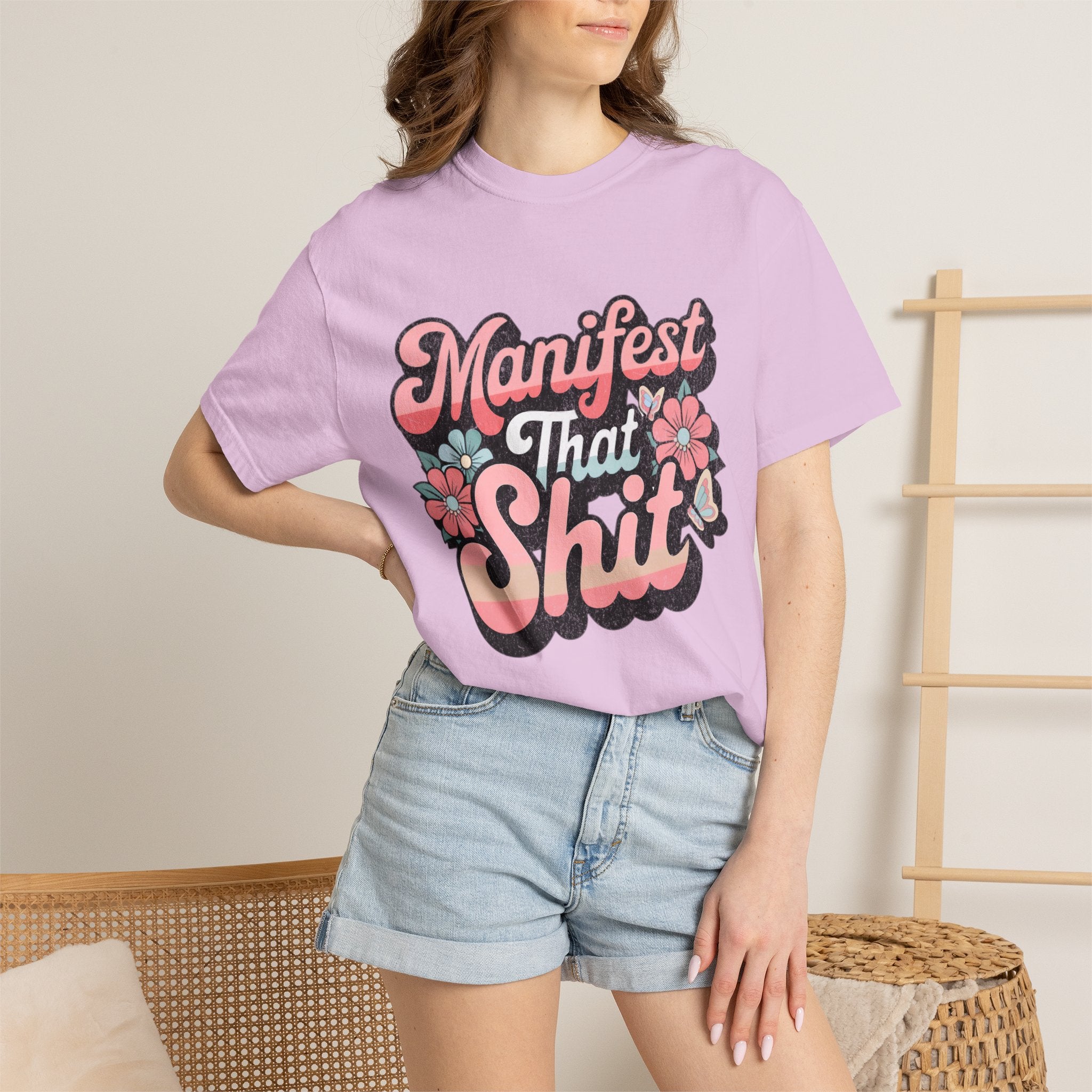 Textured Manifest That Shit T-shirt |Textured Retro Floral Script Tee