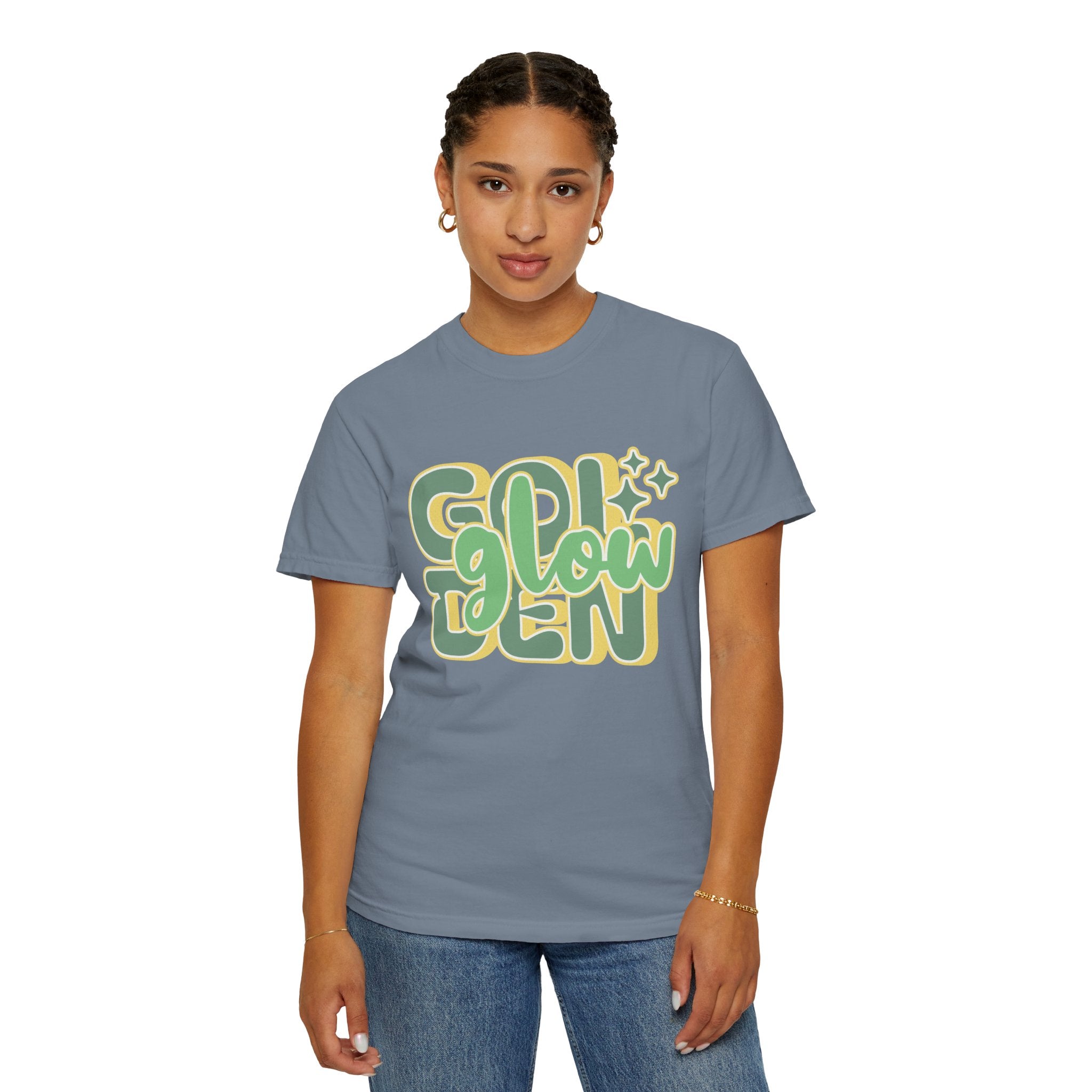 Golden Glow Textured T-Shirt — Retro 'Glow' Graphic Tee