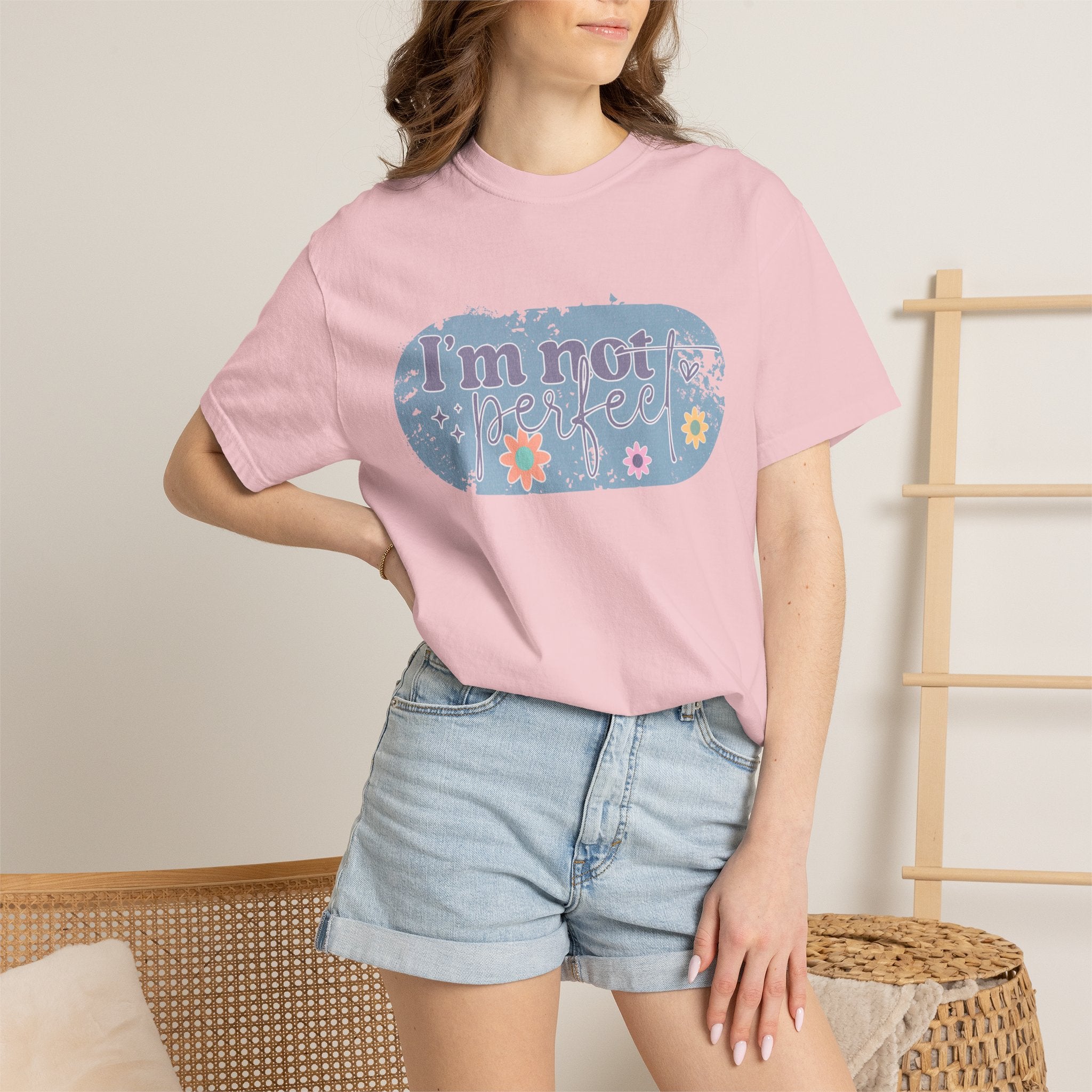 I'm Not Perfect Textured T-Shirt — Retro Floral Lazy Day Tee