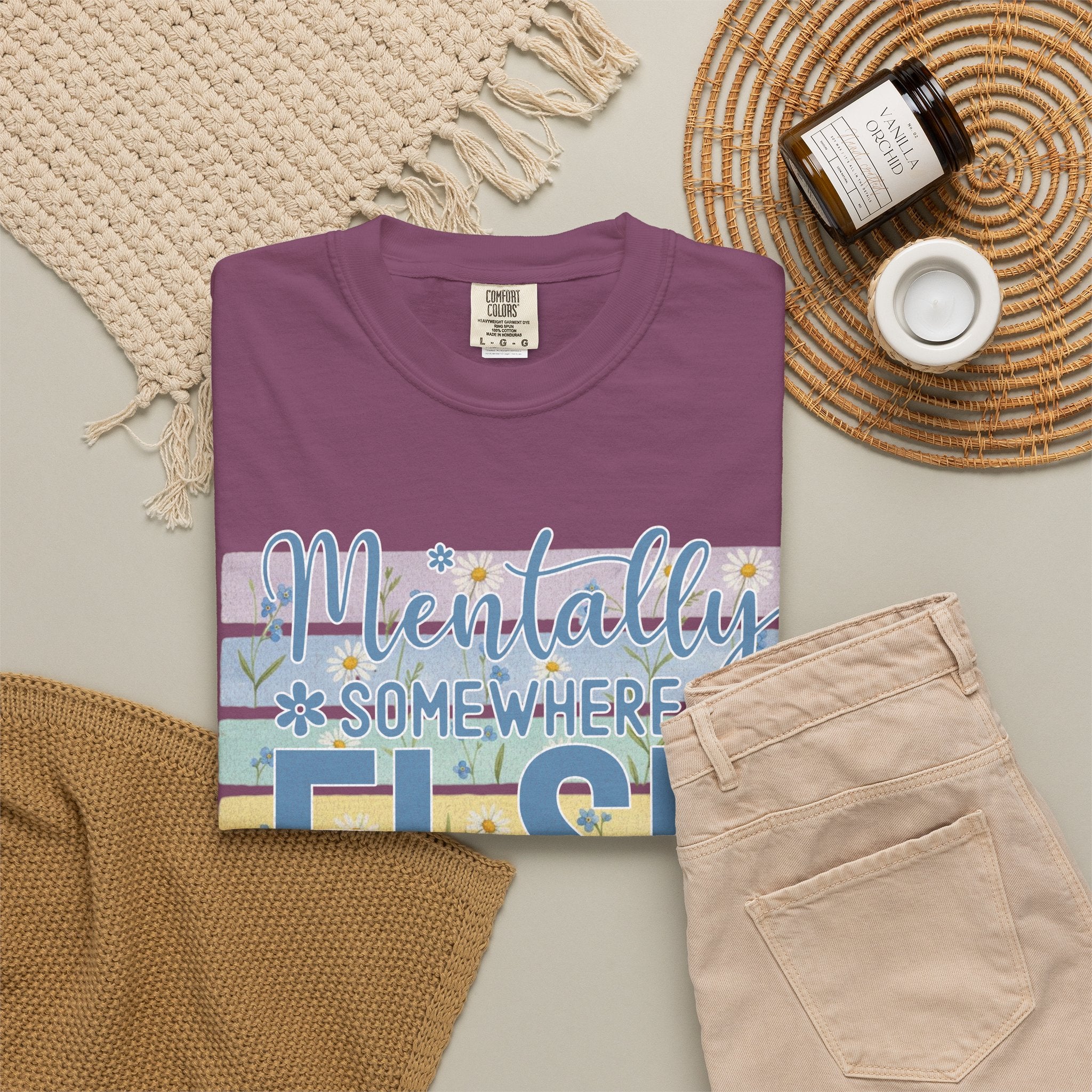 Textured Mentally Somewhere Else T-Shirt — Relaxed Beachy Vibes Graphic Tee