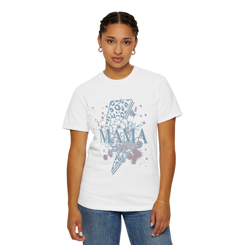 Mama Lightning Bolt Textured Graphic Tee — Floral Leopard Rocker Mom T-Shirt