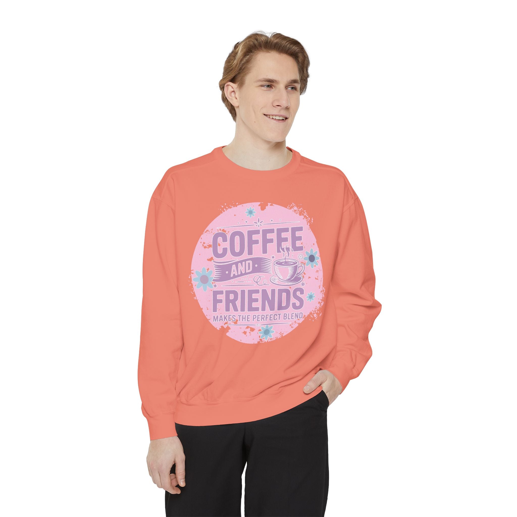 Coffee and Friends Sweatshirt — Cozy Floral Coffee Quote Crewneck