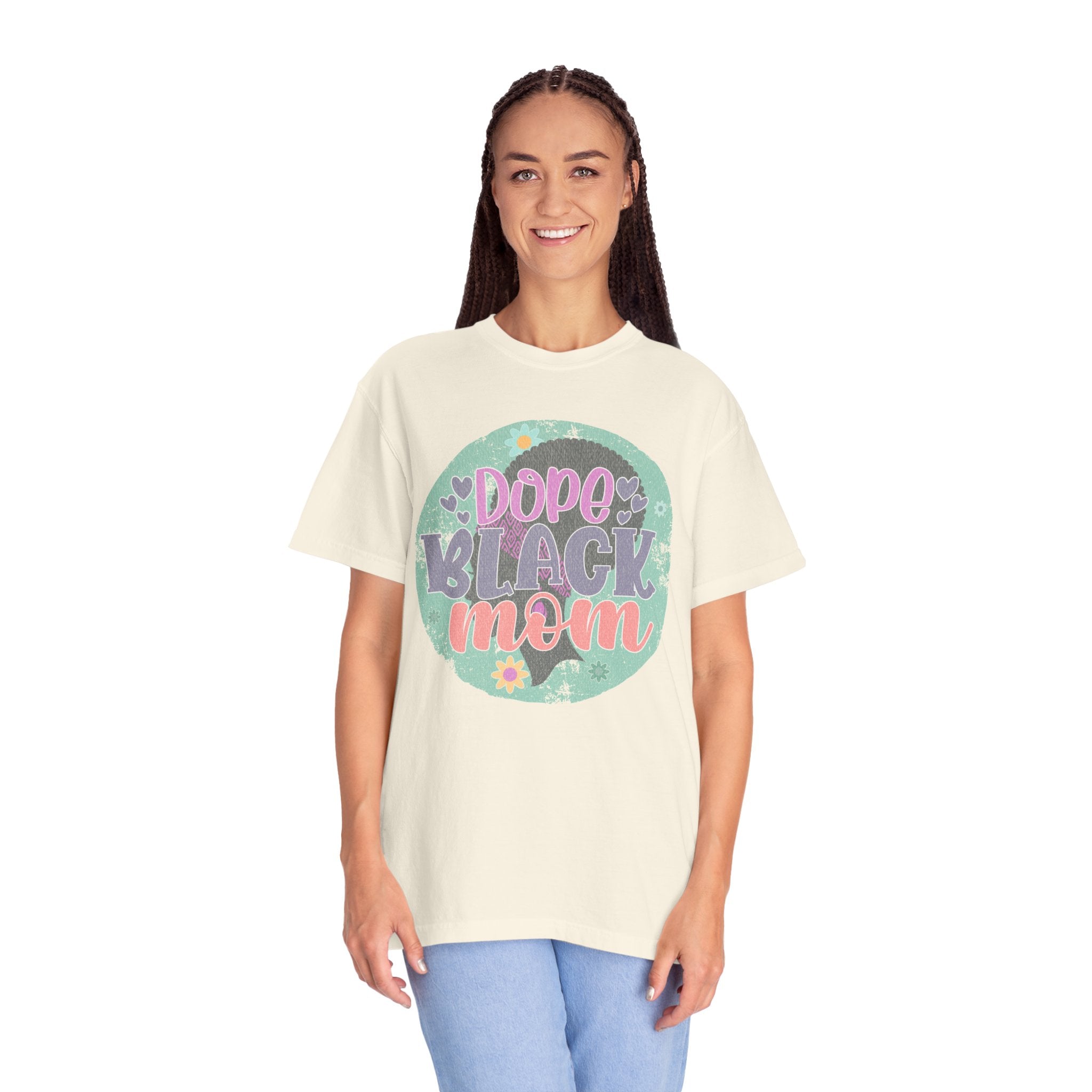 Dope Black Mom Textured T-Shirt — Retro Floral Pride Tee for Black Mothers