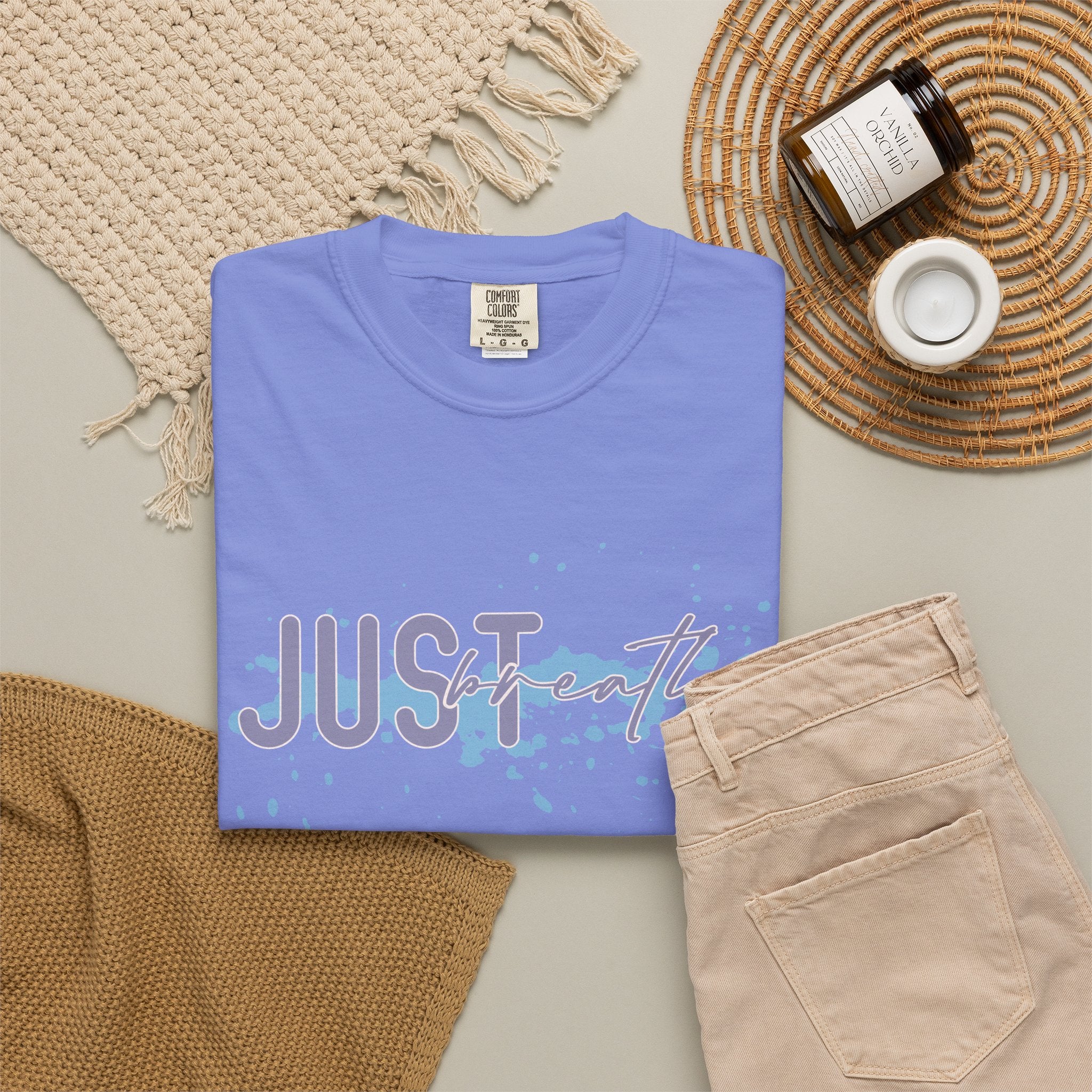 Just Breathe Textured T-Shirt — Relaxed Watercolor Script Tee