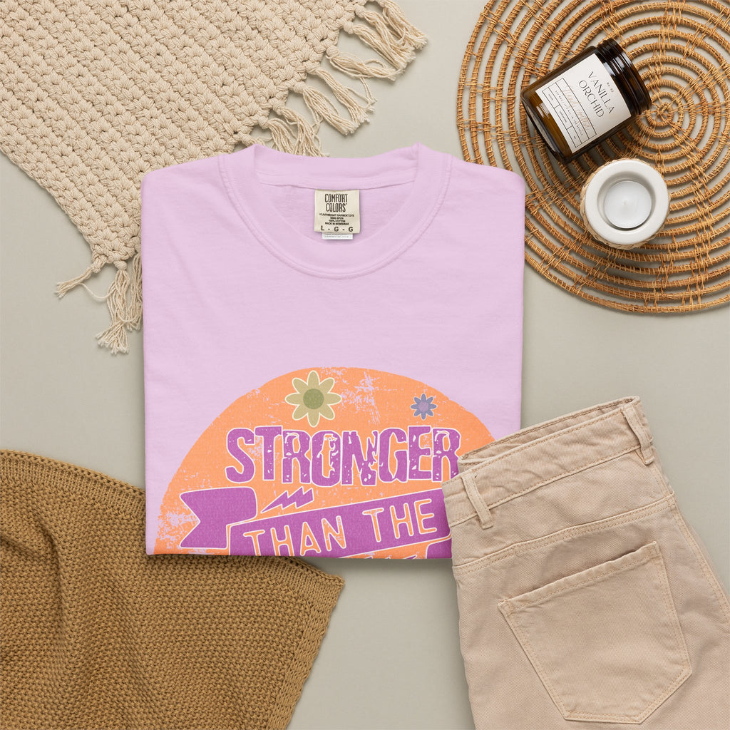 Textured Stronger Than the Storm T-Shirt — Inspirational Floral Graphic Tee