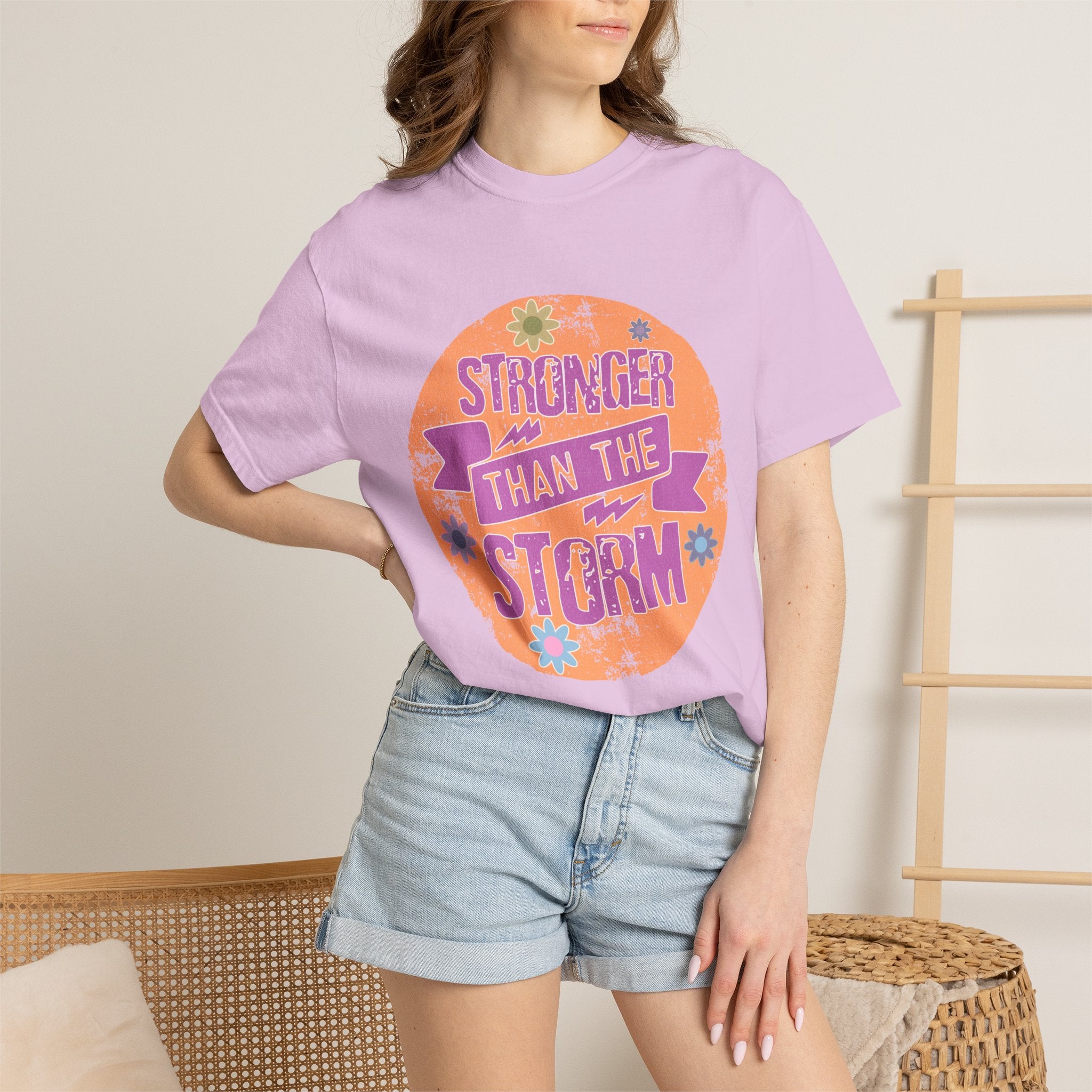 Textured Stronger Than the Storm T-Shirt — Inspirational Floral Graphic Tee