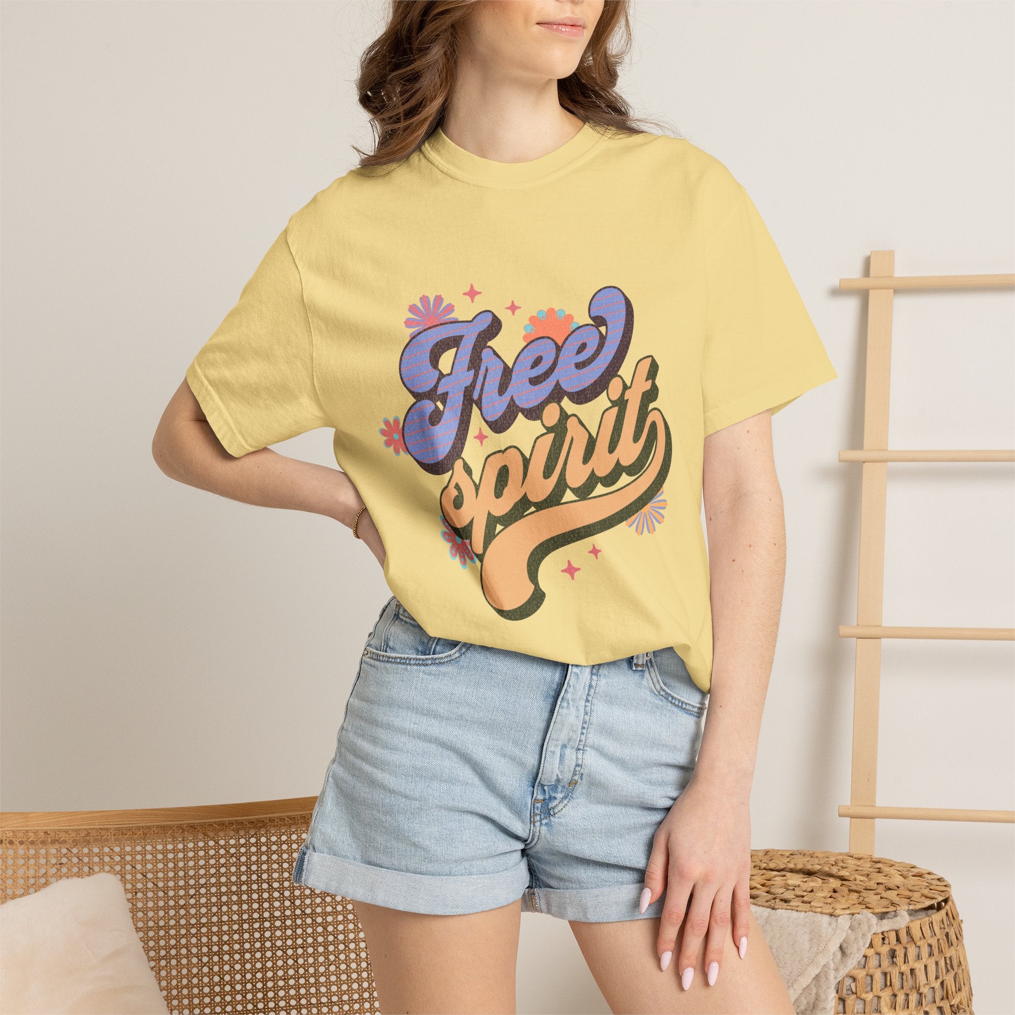 Textured Free Spirit T-Shirt — Retro Hand-Lettered Graphic Tee