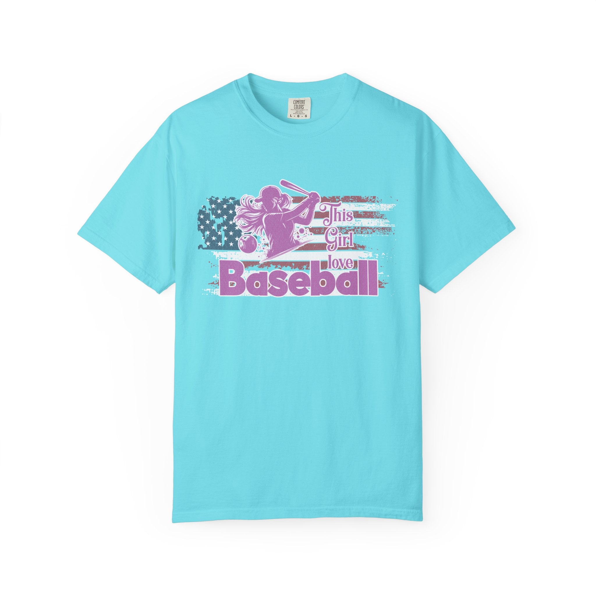 Textured Baseball Tee — "This Girl Loves Baseball" Patriotic Pink Softball T-Shirt