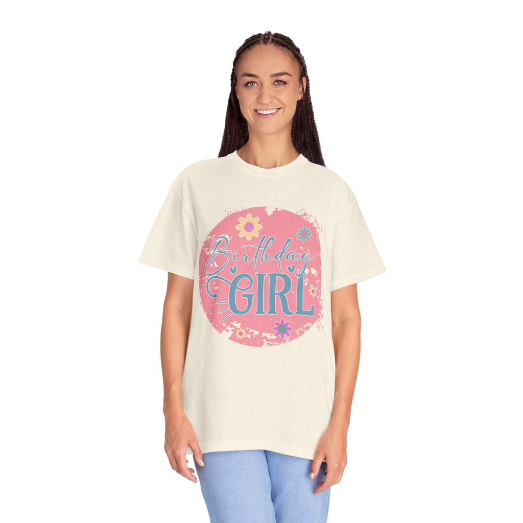 Birthday Girl Textured T-Shirt — Floral Pink Celebration Tee