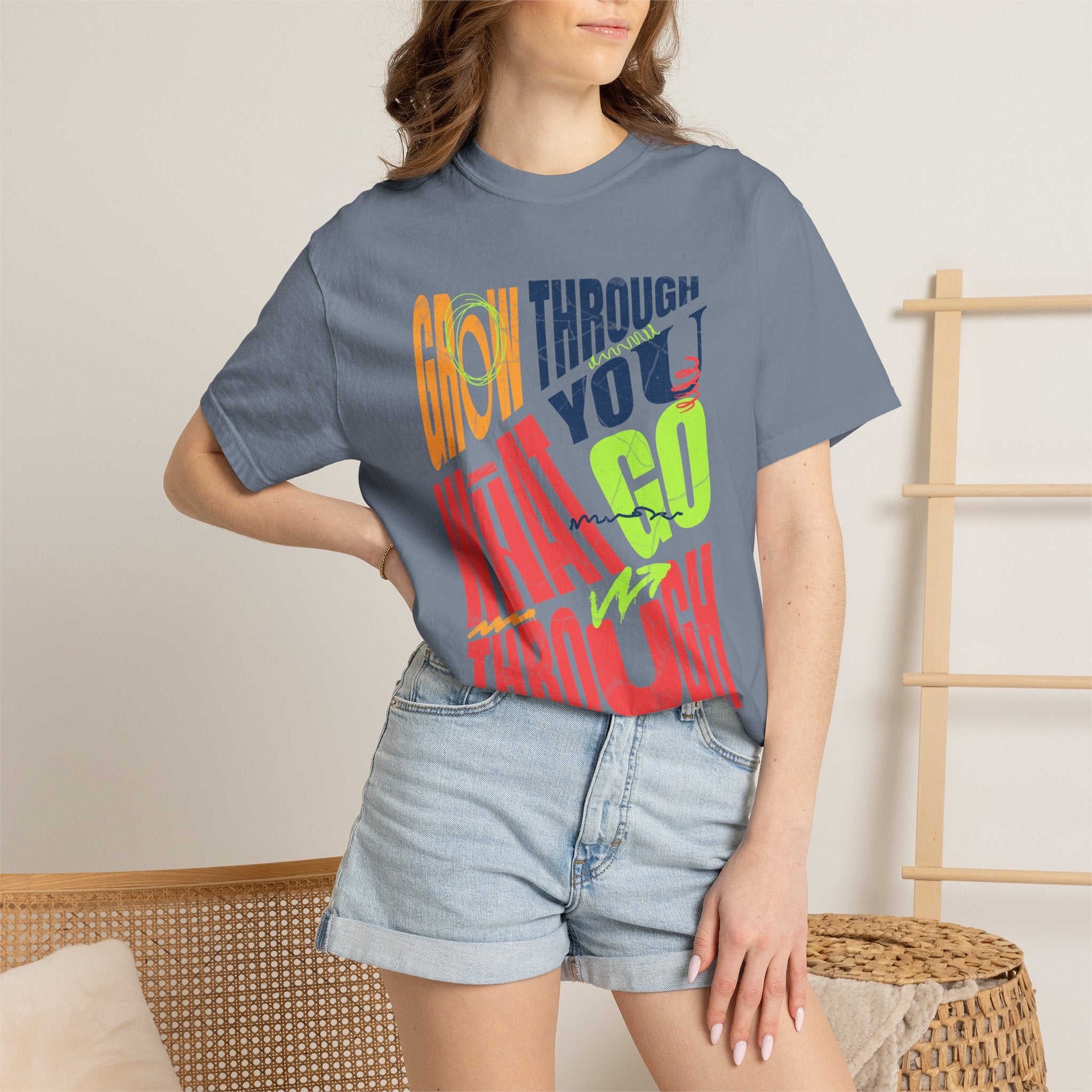 Grow Through What You Go Through T-Shirt | Textured Colorful Typographic Motivational Tee