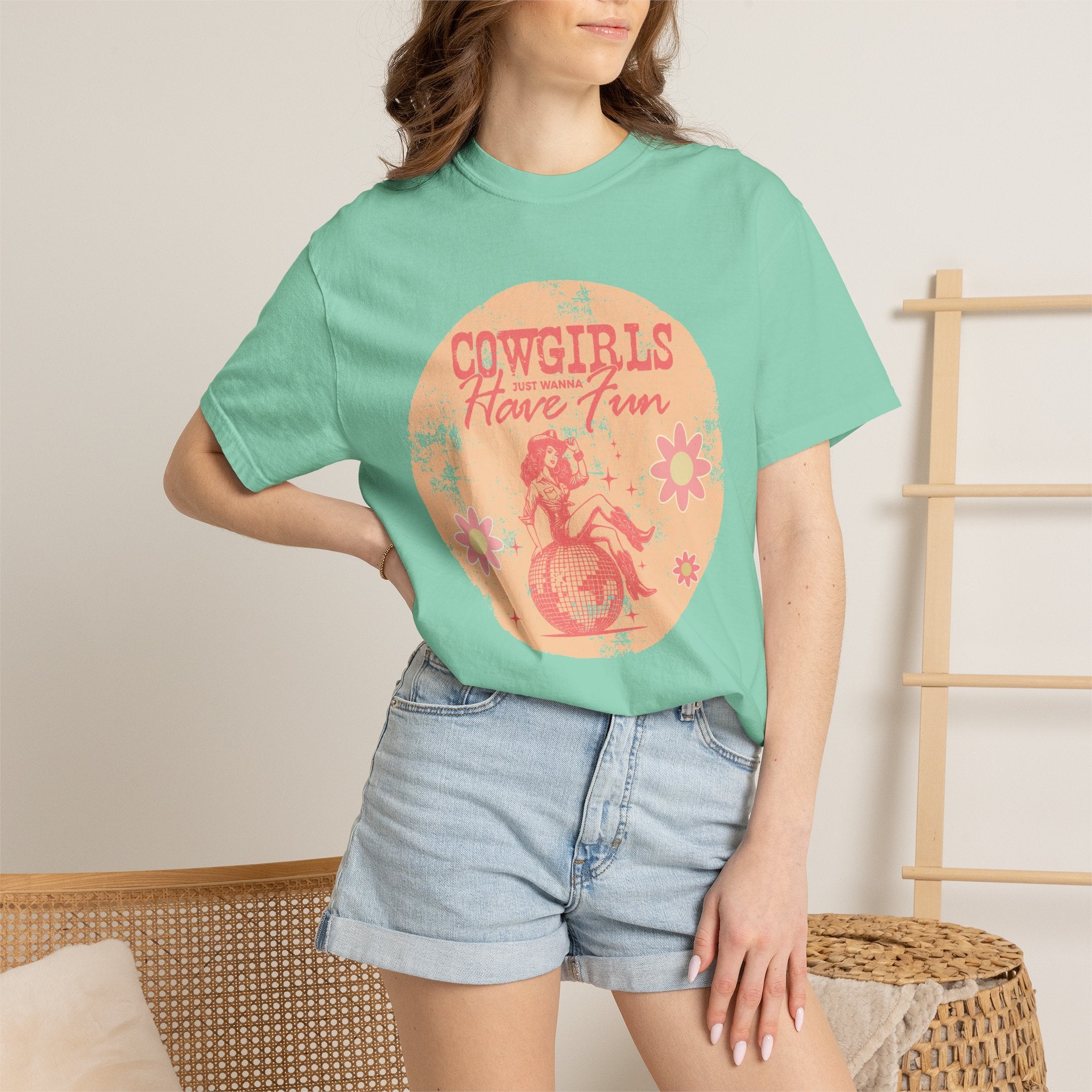 Cowgirls Just Wanna Have Fun Textured Retro Graphic T-Shirt