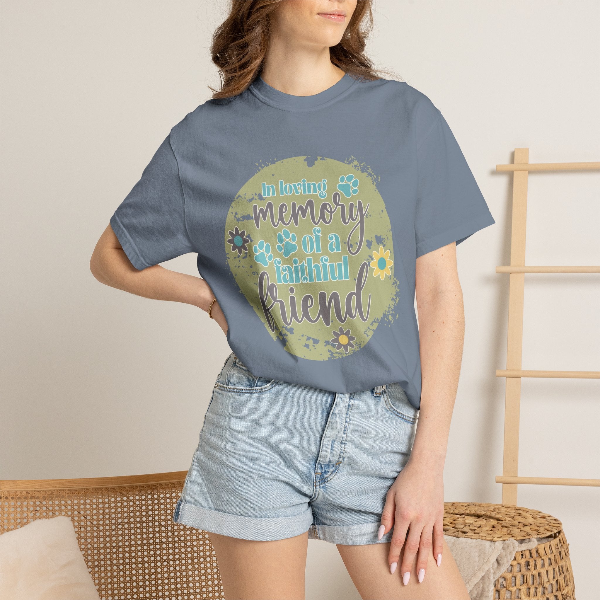 Textured Memorial Dog  Friend T-Shirt — "In Loving Memory of a Faithful Friend" Remembrance Tee