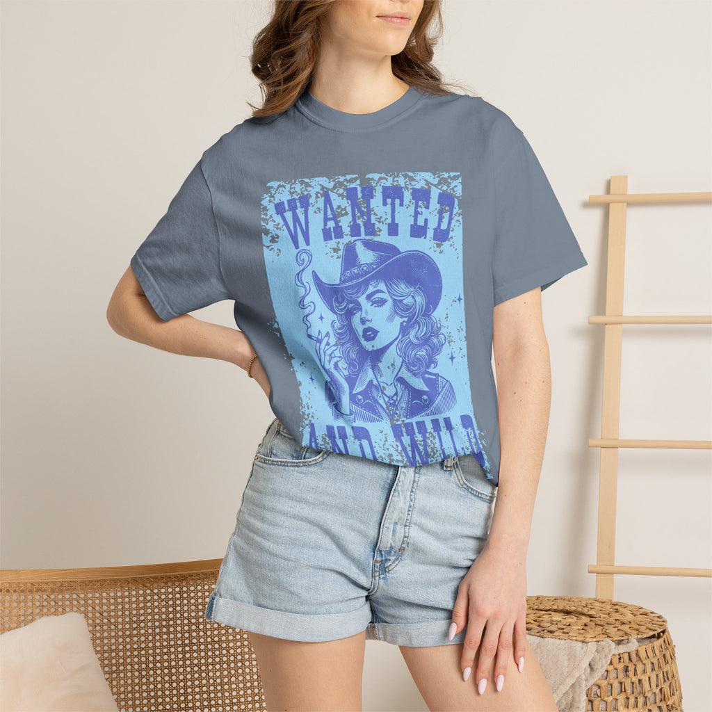 Wanted and Wild Cowboy Cowgirl  Textured T-Shirt