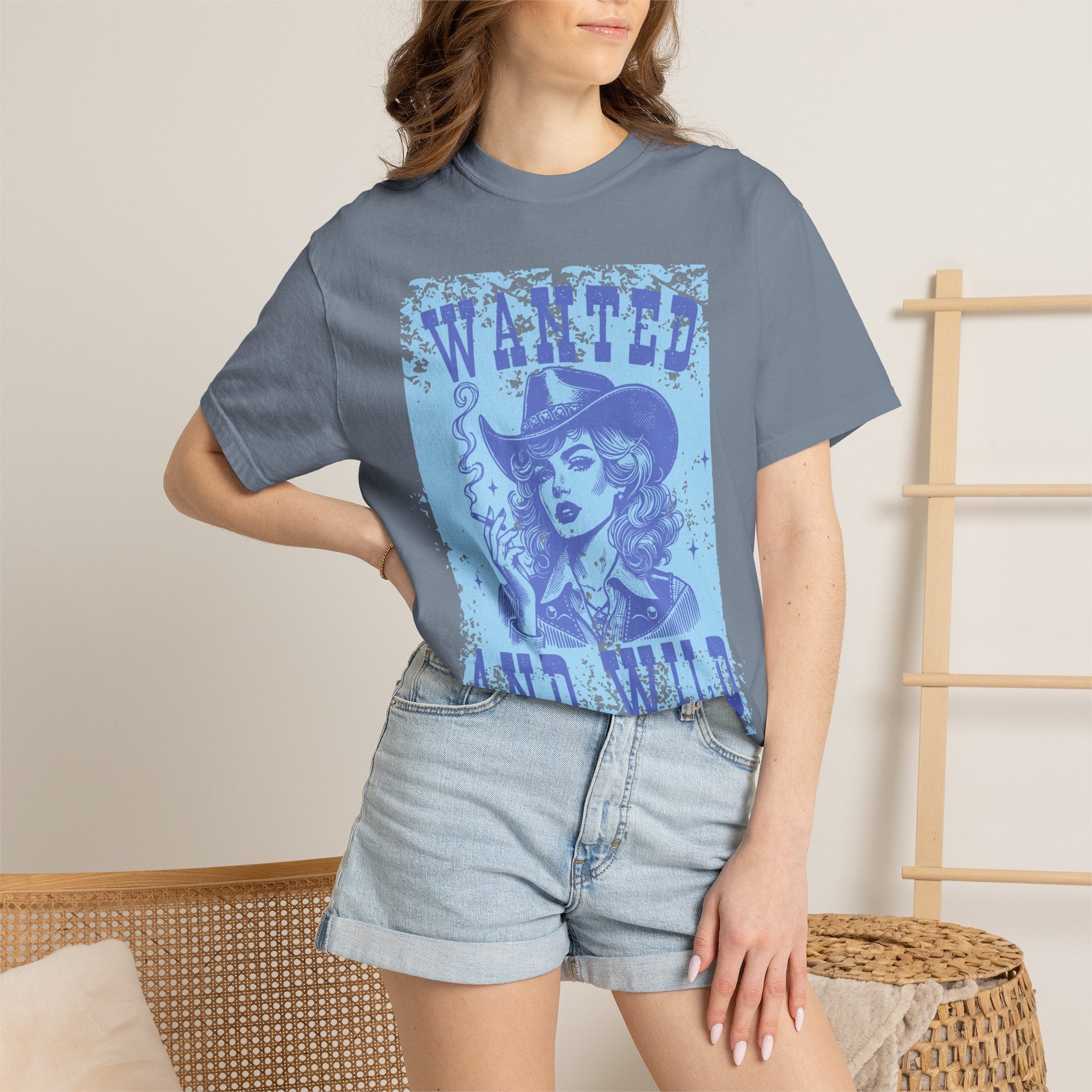 Wanted and Wild Cowboy Cowgirl  Textured T-Shirt
