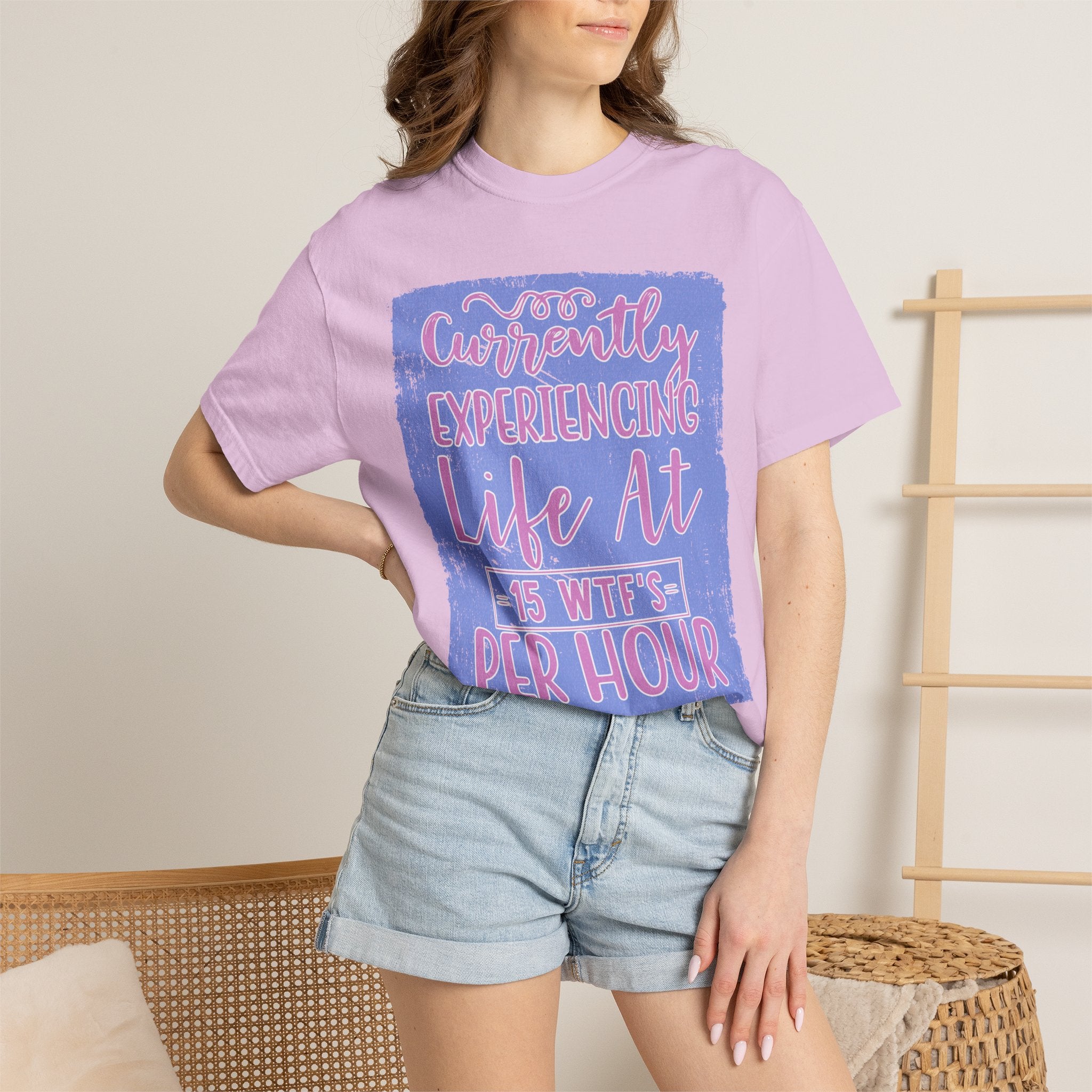 Textured T-Shirt — "Currently Experiencing Life at 15 WTS Per Hour" Retro Graphic Tee