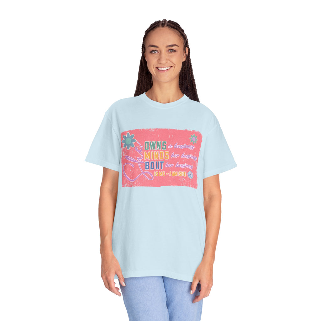 Textured She Owns Minds Her Business T-Shirt —  Floral Retro Design