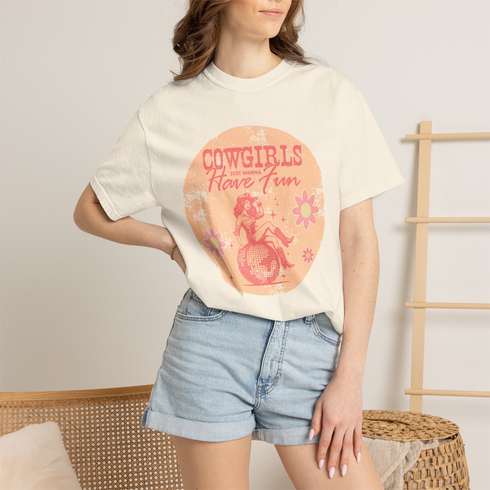 Cowgirls Just Wanna Have Fun Textured Retro Graphic T-Shirt