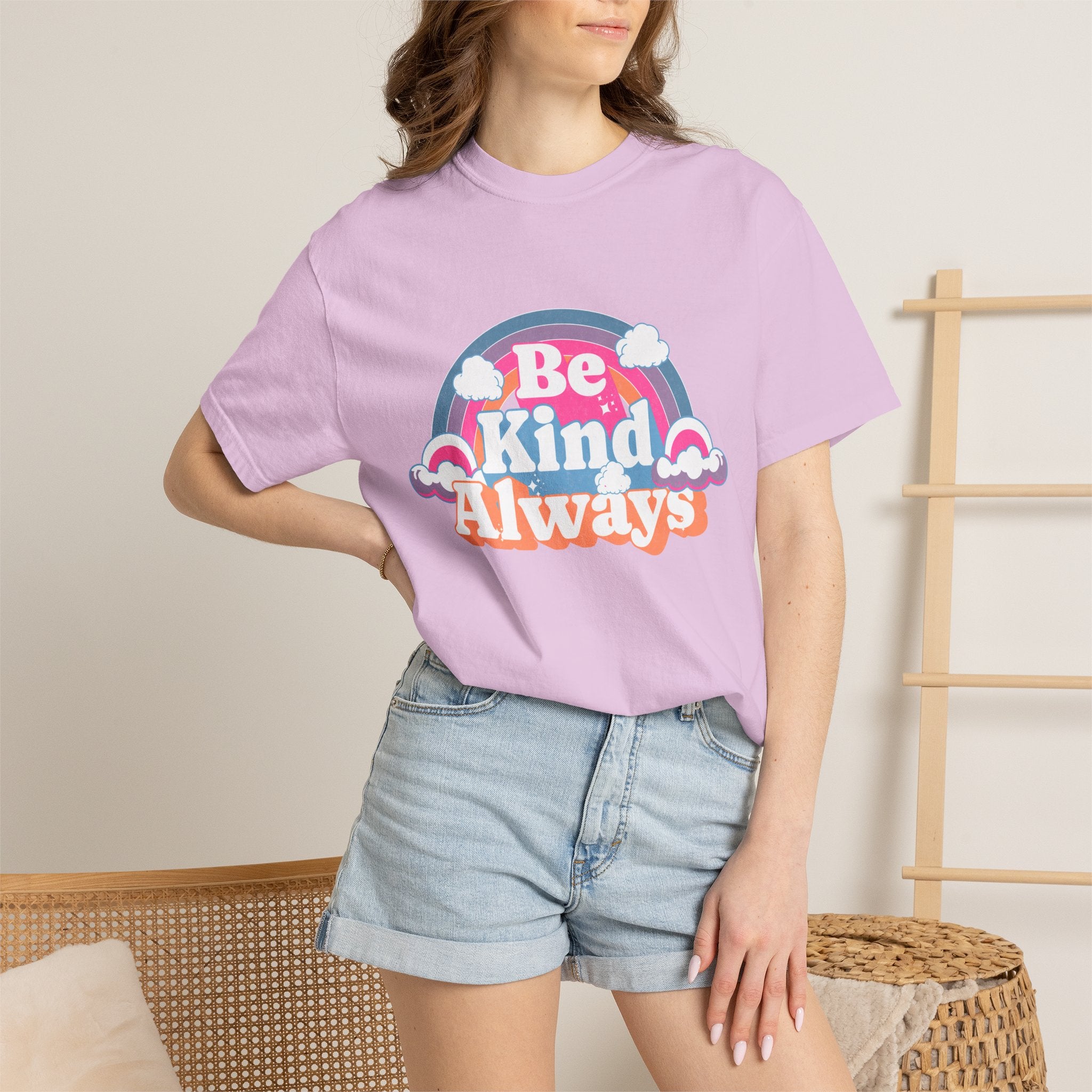 Be Kind Always Textured T-Shirt — Retro Rainbow Graphic Tee