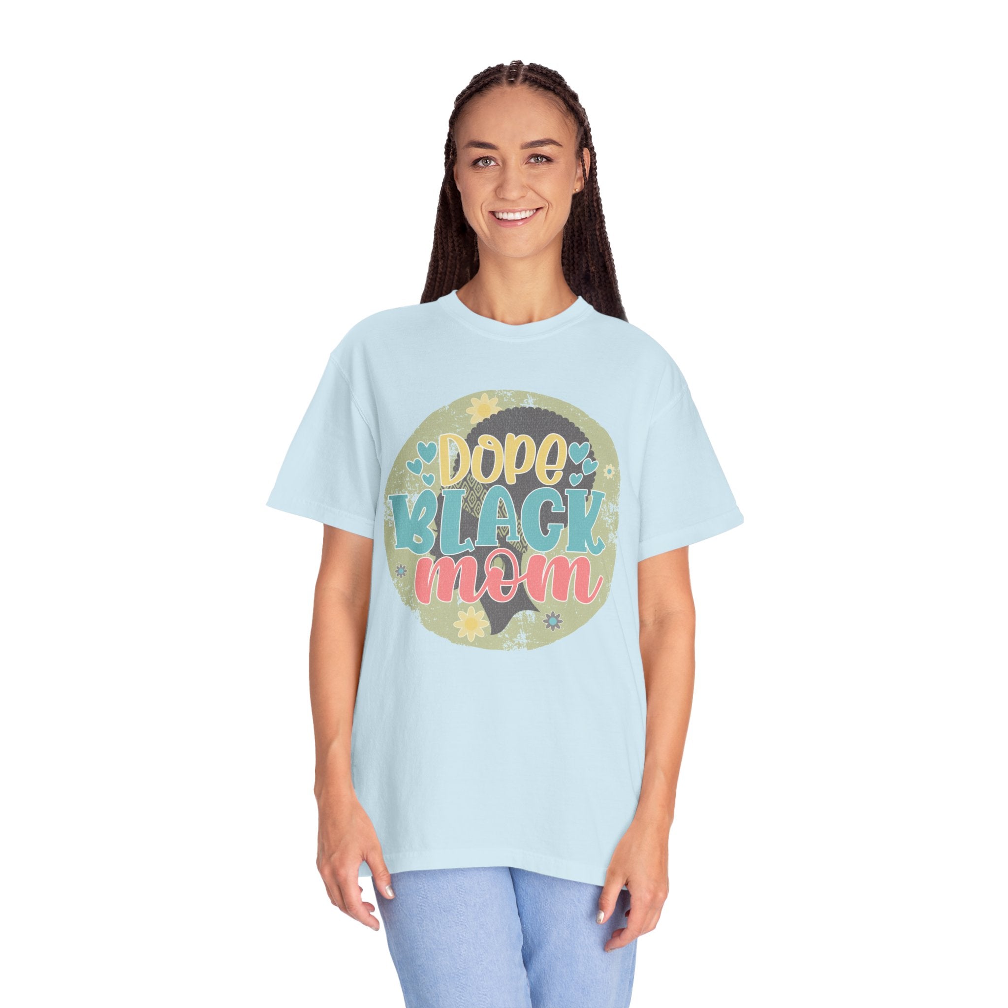 Dope Black Mom Textured T-Shirt — Floral Retro Graphic Tee for Moms