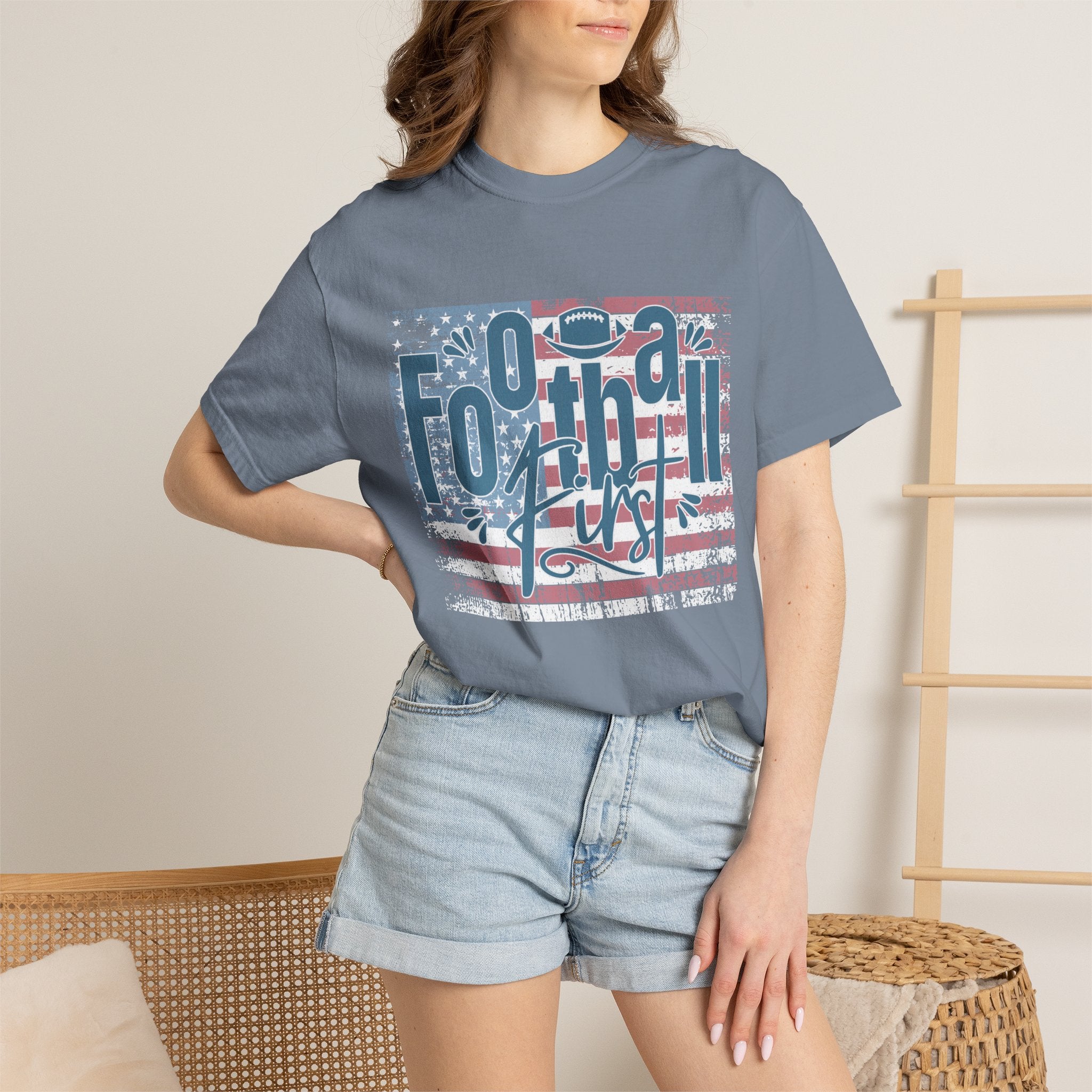 Textured Retro Americana Football First Tee