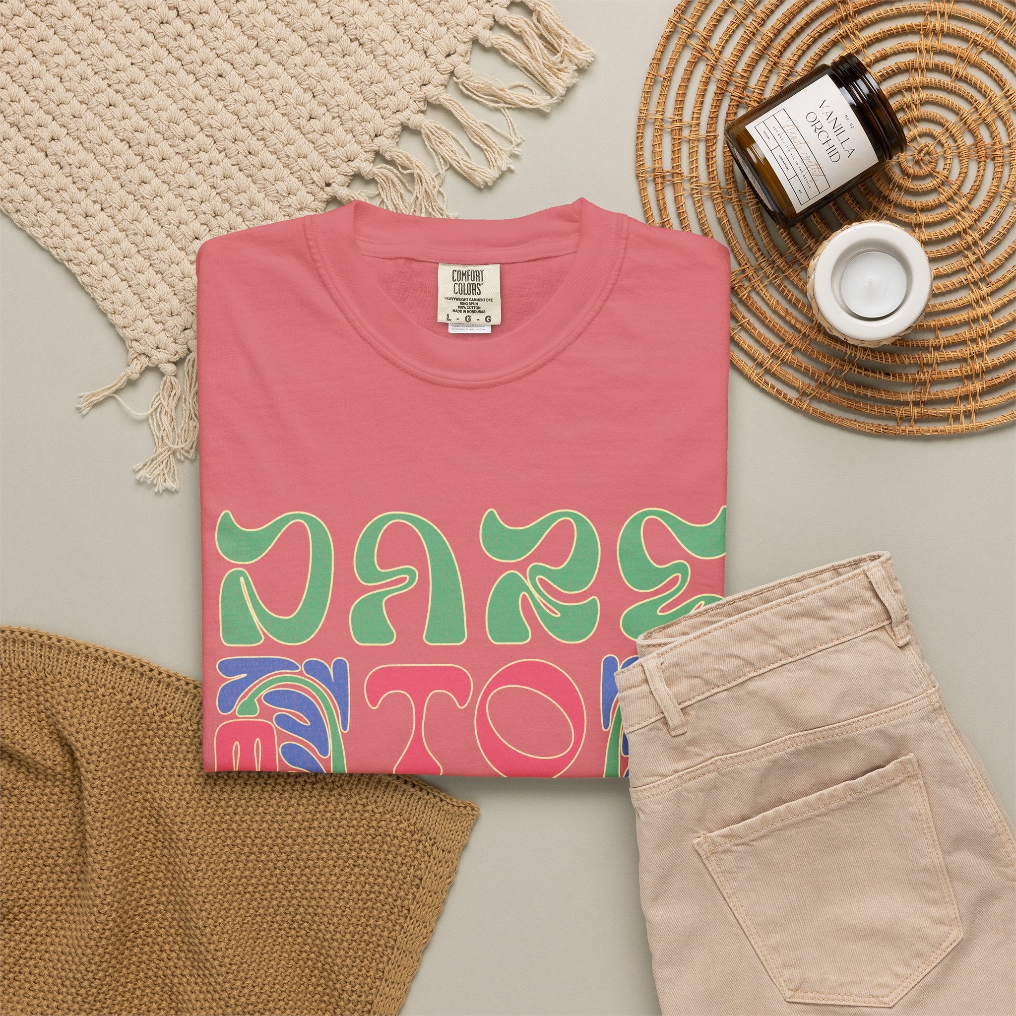 Textured Dare To Flow T-Shirt | Textured Retro Groovy Typography, Colorful Wave Design