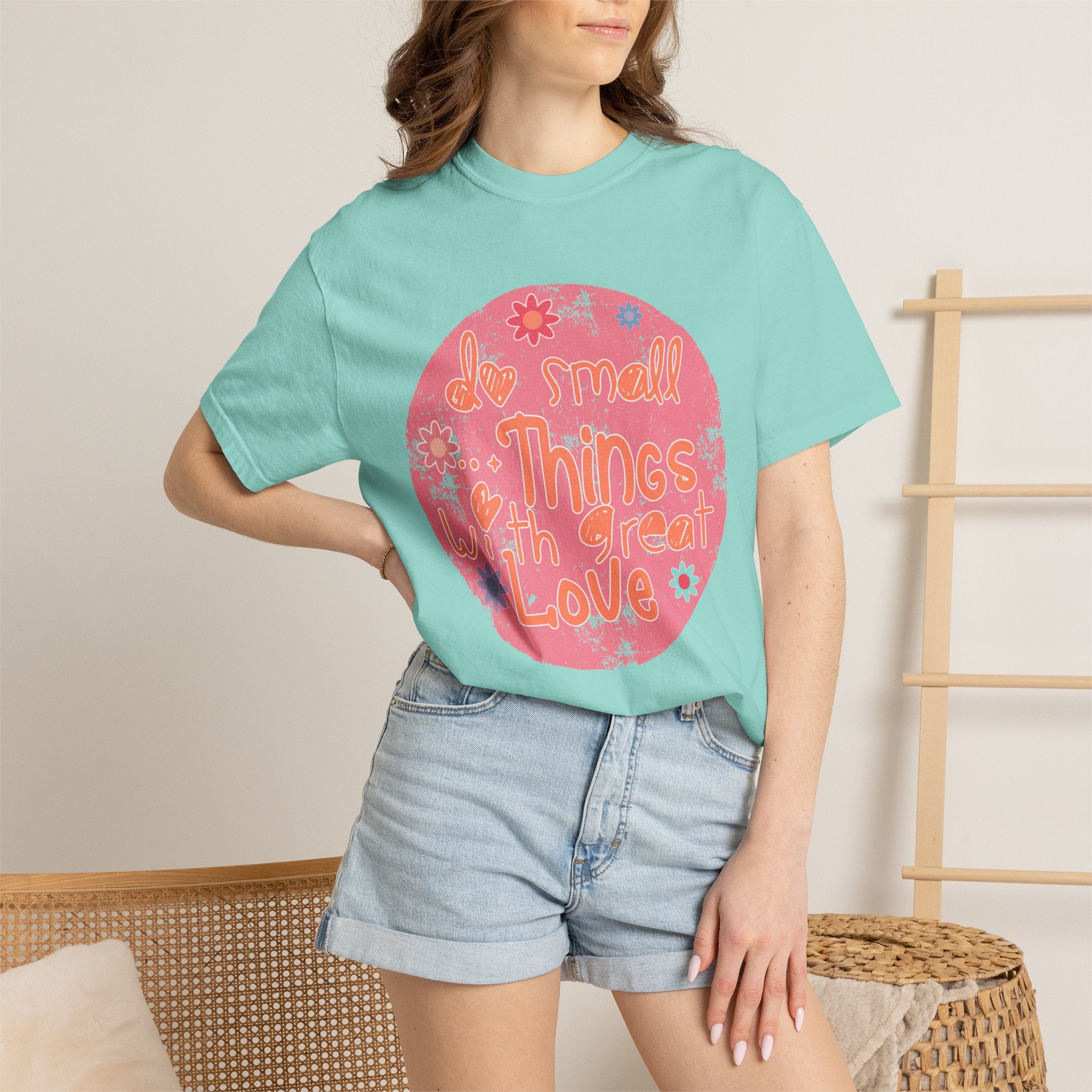 Textured T-Shirt — "Do Small Things With Great Love" Floral Circle Graphic