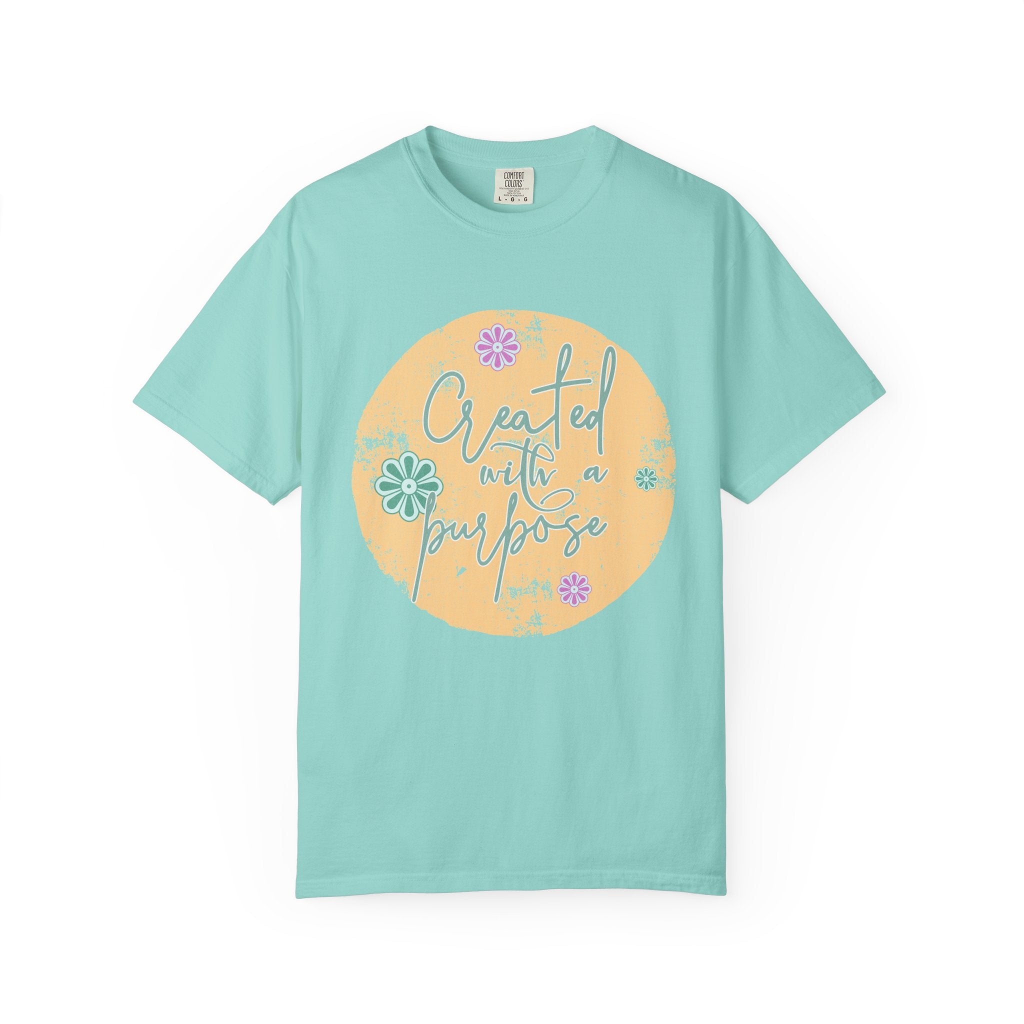 Created with a Purpose T-shirt |Textured Floral Handlettering Circle Design
