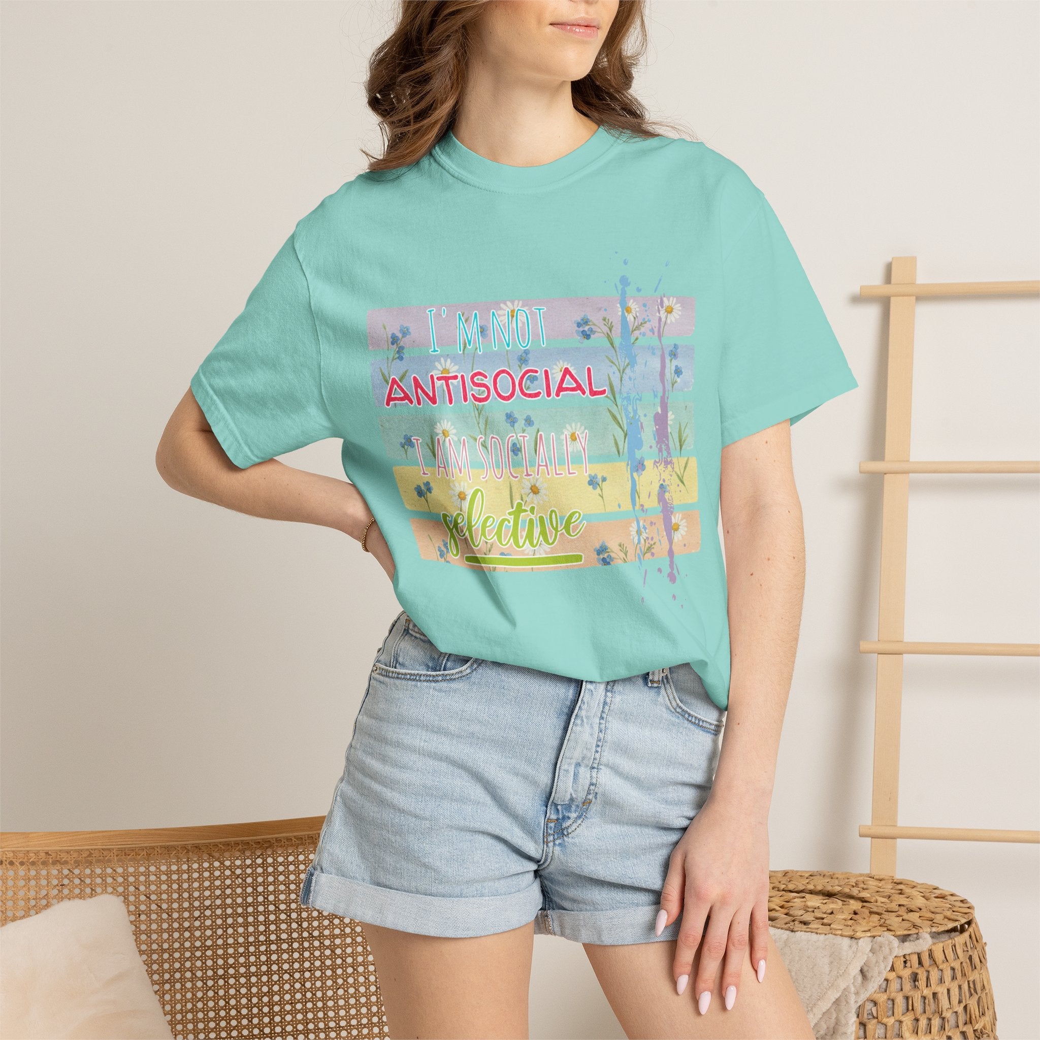 Antisocial Selective T-Shirt — Pastel Stripes Floral Graphic Tee