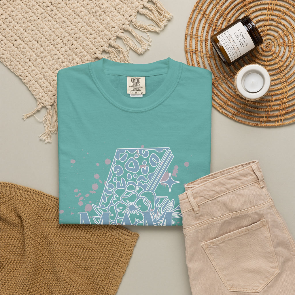 Mama Lightning Bolt Textured Graphic Tee — Floral Leopard Rocker Mom T-Shirt
