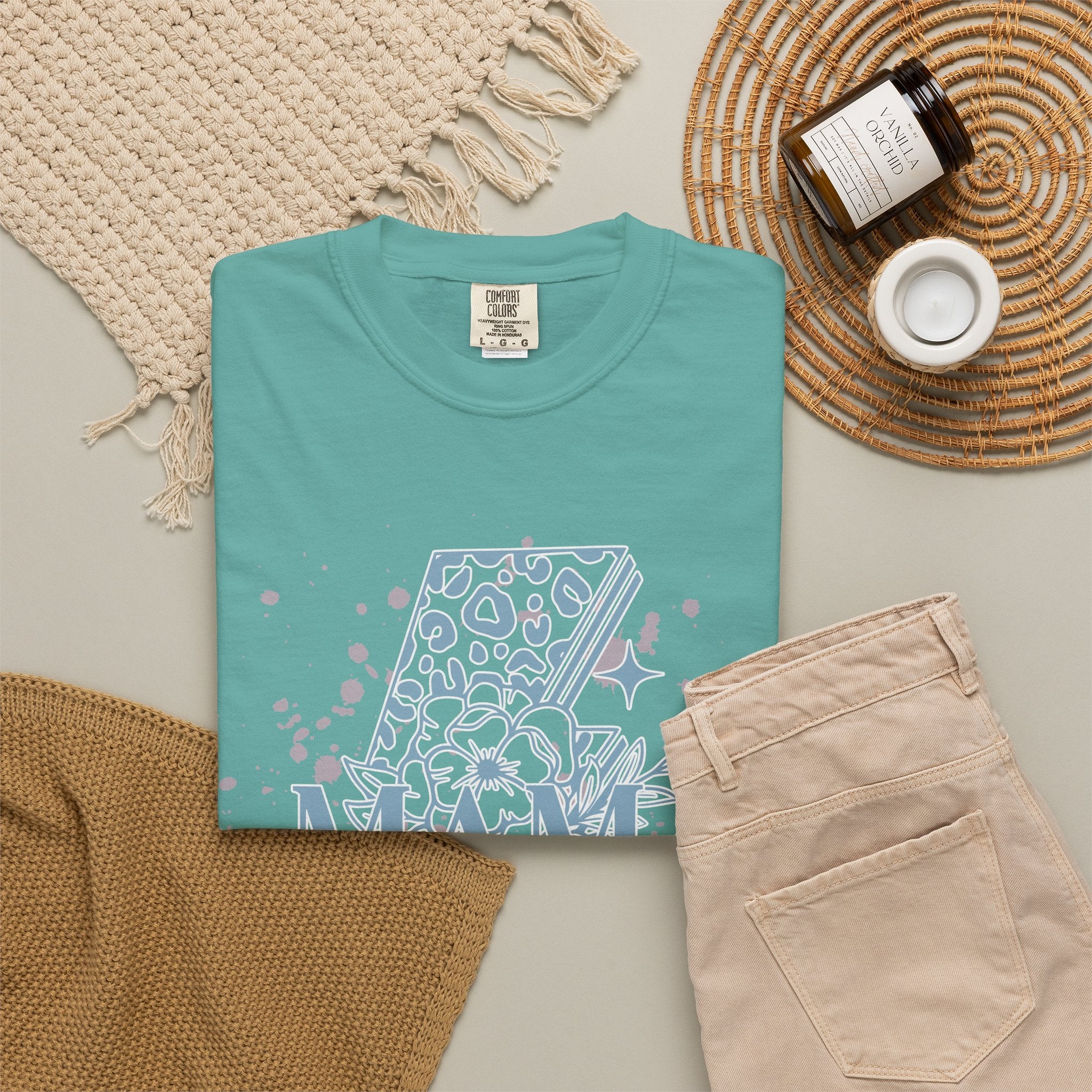 Mama Lightning Bolt Textured Graphic Tee — Floral Leopard Rocker Mom T-Shirt
