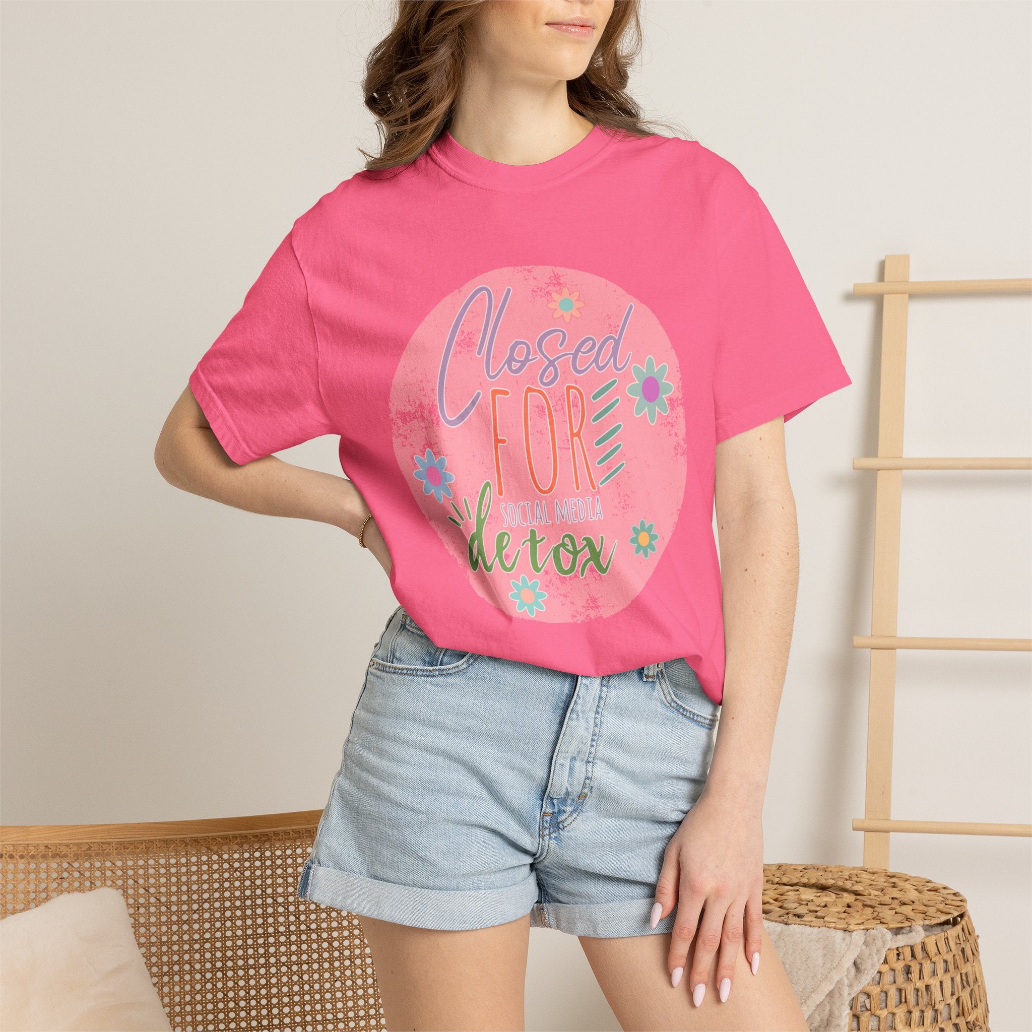 Closed For Detox Textured T‑Shirt — Cute Floral Wellness Tee