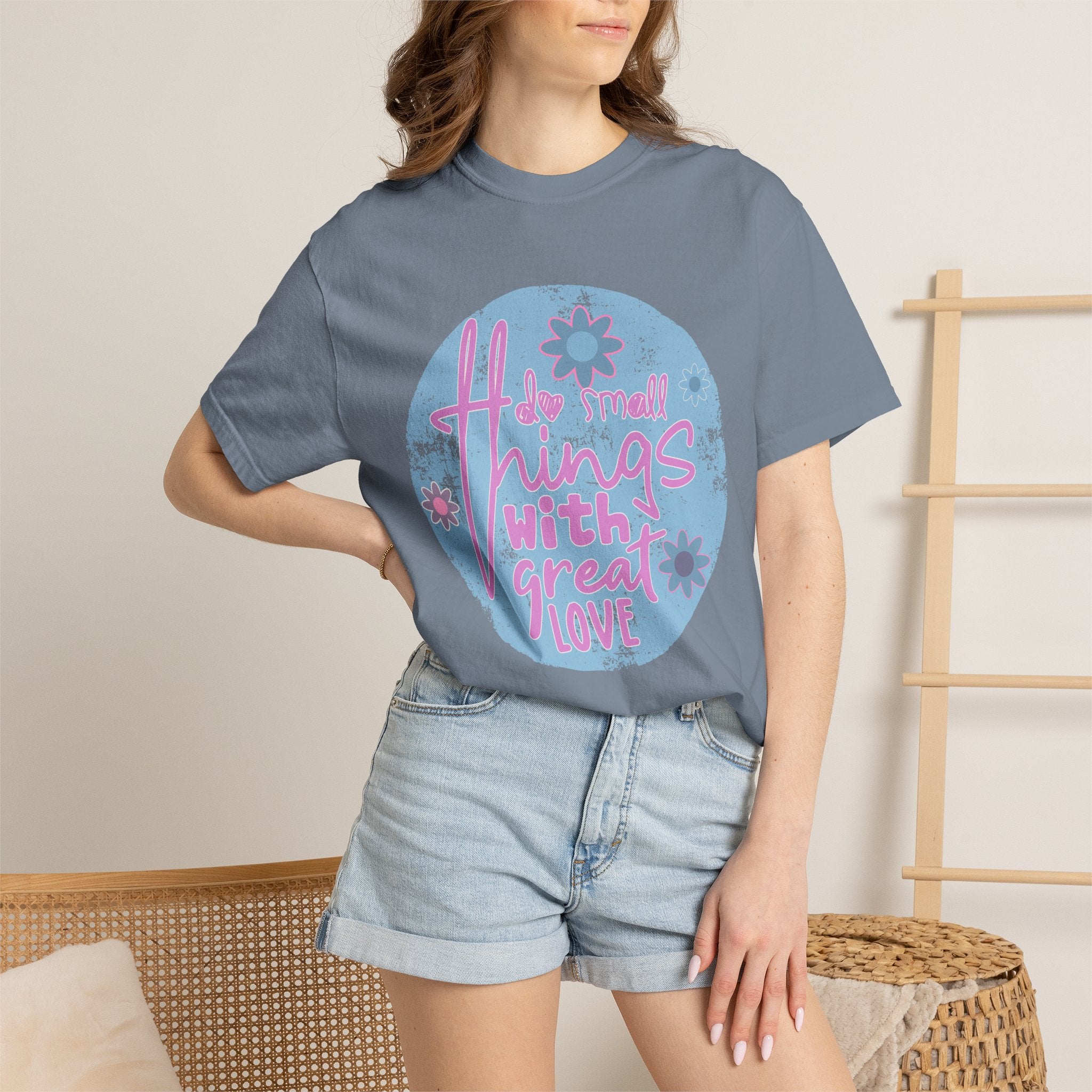 Textured T‑Shirt — "Do Small Things With Great Love" Floral Graphic