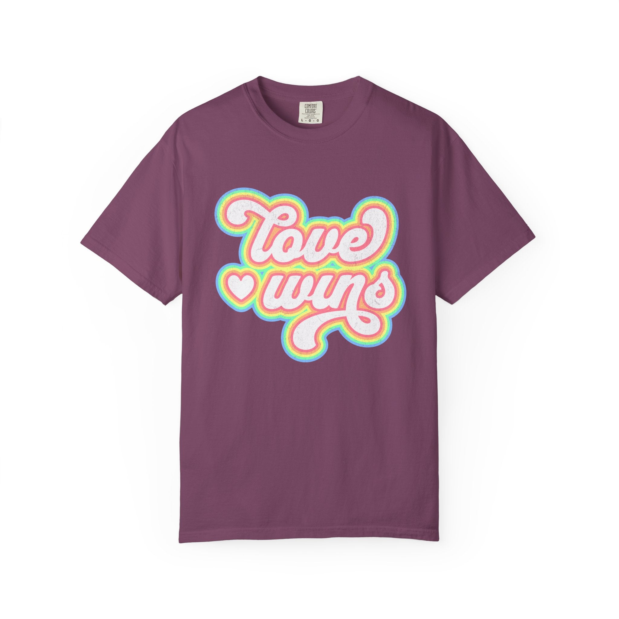 Textured Retro 'Love Wins' T-Shirt — Rainbow Script Pride Tee